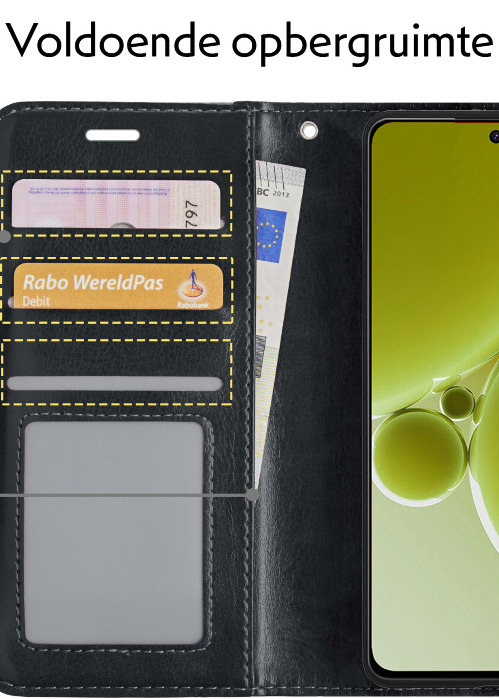 LUQ Hoesje Geschikt voor OnePlus Nord 3 Hoesje Book Case Hoes Wallet Cover Met 2x Screenprotector - Hoes Geschikt voor OnePlus Nord 3 Hoesje Bookcase Hoes - Zwart