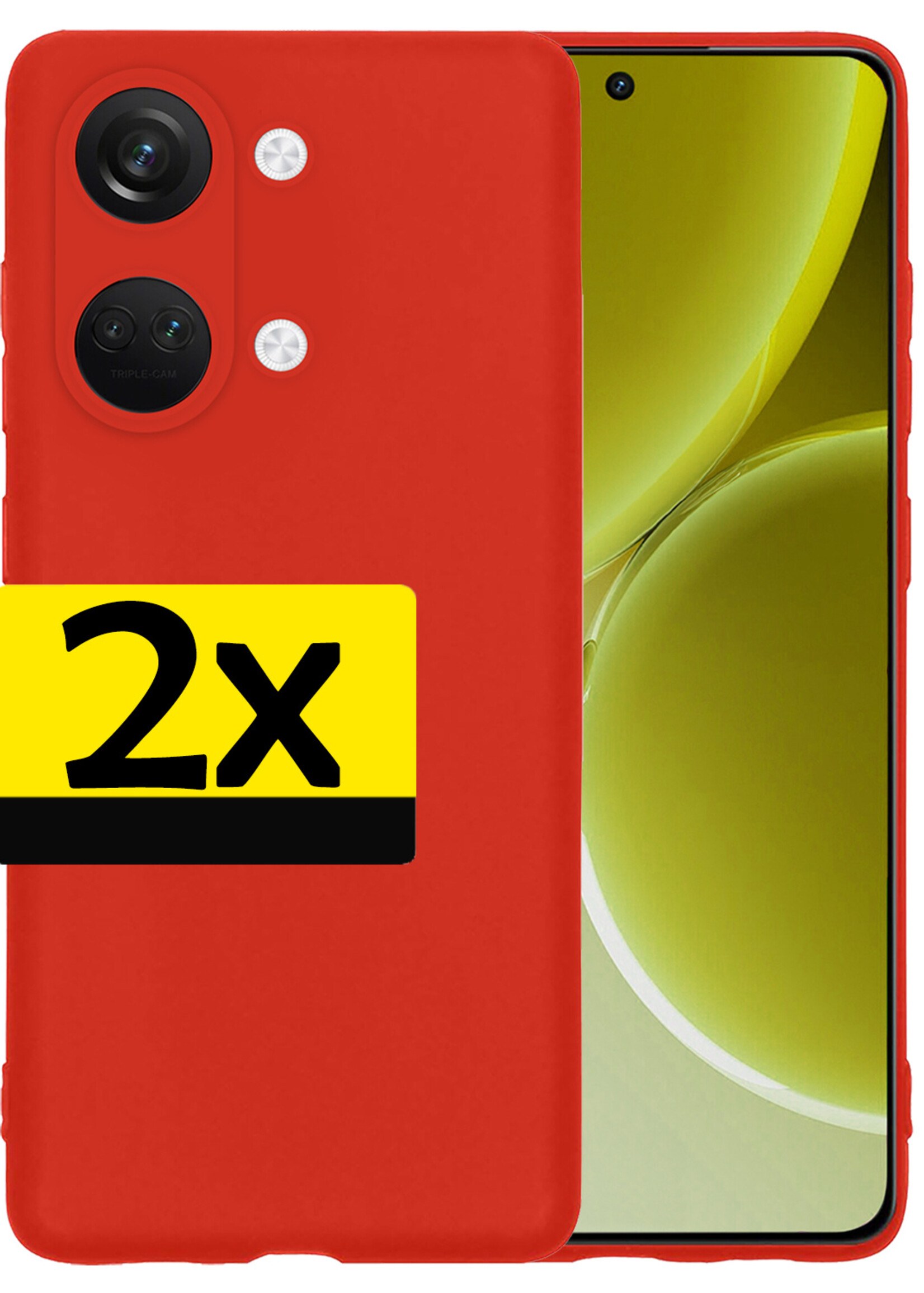 LUQ Hoesje Geschikt voor OnePlus Nord 3 Hoesje Siliconen Case - Hoes Geschikt voor OnePlus Nord 3 Hoes Siliconen - Rood - 2 Stuks