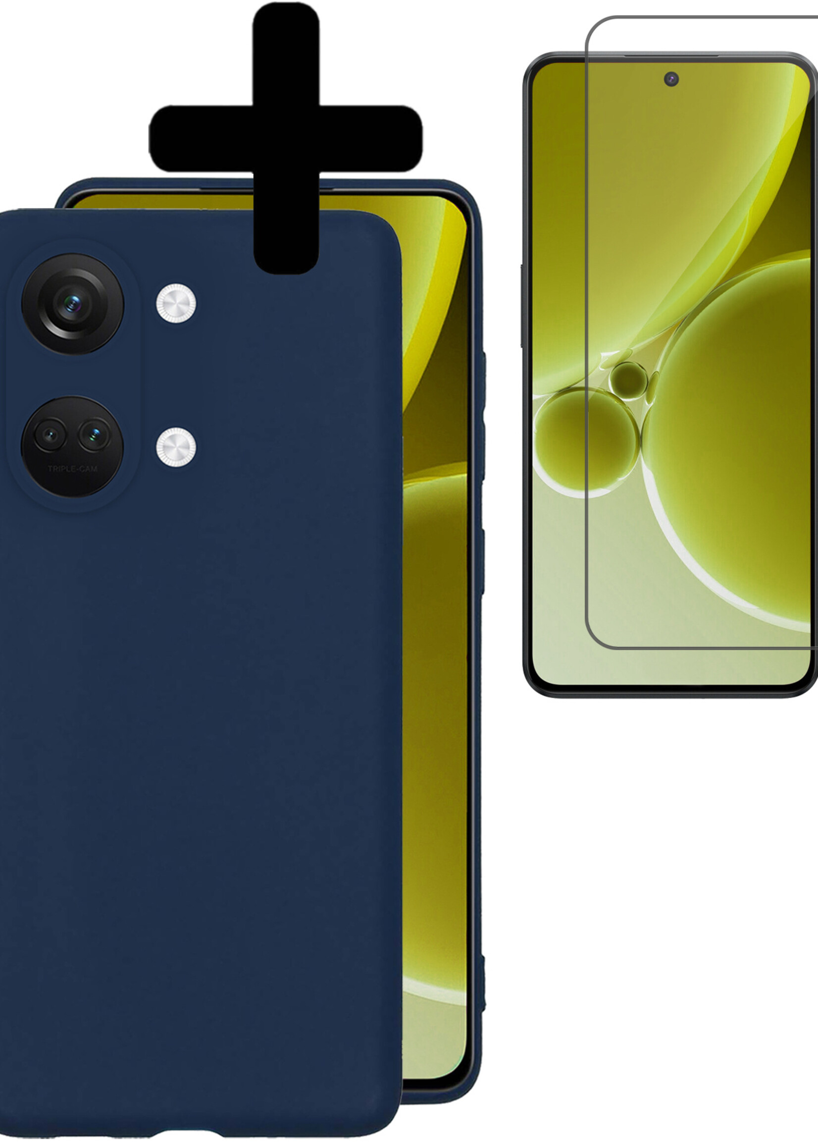 LUQ Hoesje Geschikt voor OnePlus Nord 3 Hoesje Siliconen Case Met Screenprotector - Hoes Geschikt voor OnePlus Nord 3 Hoes Siliconen - Donkerblauw