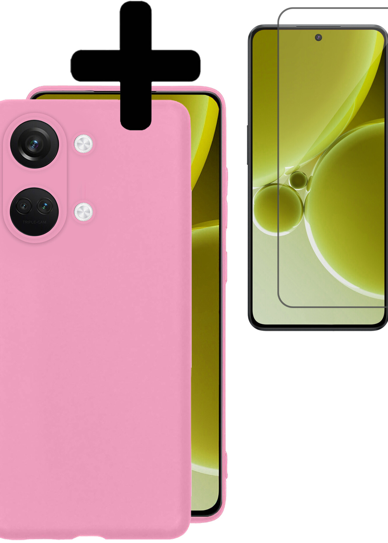 LUQ Hoesje Geschikt voor OnePlus Nord 3 Hoesje Siliconen Case Met Screenprotector - Hoes Geschikt voor OnePlus Nord 3 Hoes Siliconen - Lichtroze