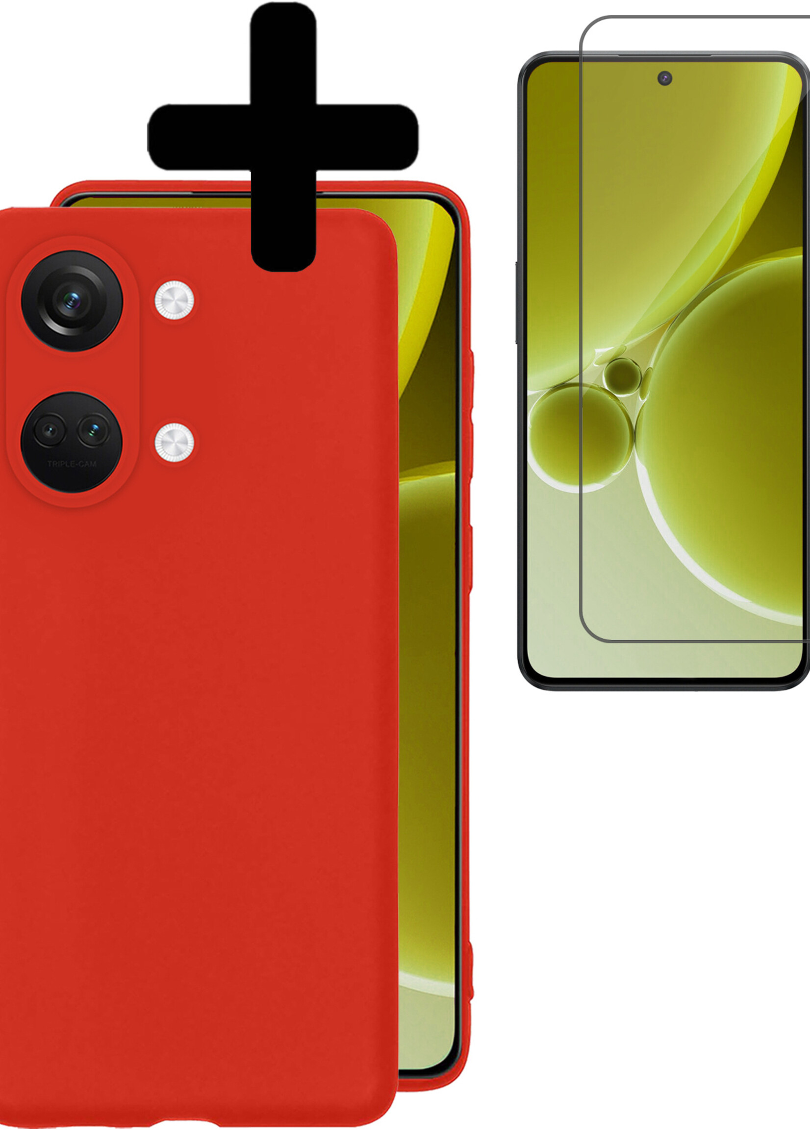 LUQ Hoesje Geschikt voor OnePlus Nord 3 Hoesje Siliconen Case Met Screenprotector - Hoes Geschikt voor OnePlus Nord 3 Hoes Siliconen - Rood