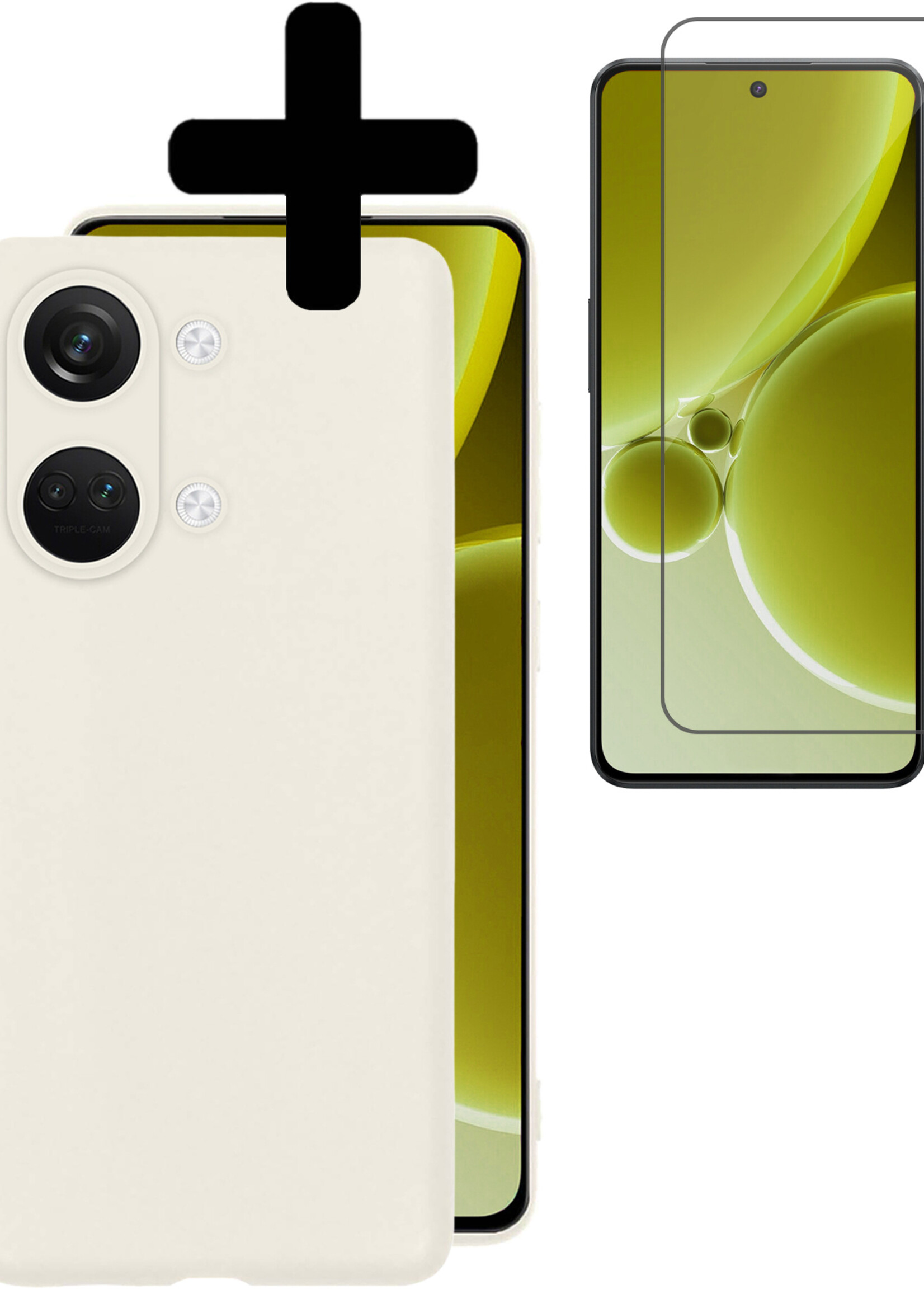 LUQ Hoesje Geschikt voor OnePlus Nord 3 Hoesje Siliconen Case Met Screenprotector - Hoes Geschikt voor OnePlus Nord 3 Hoes Siliconen - Wit