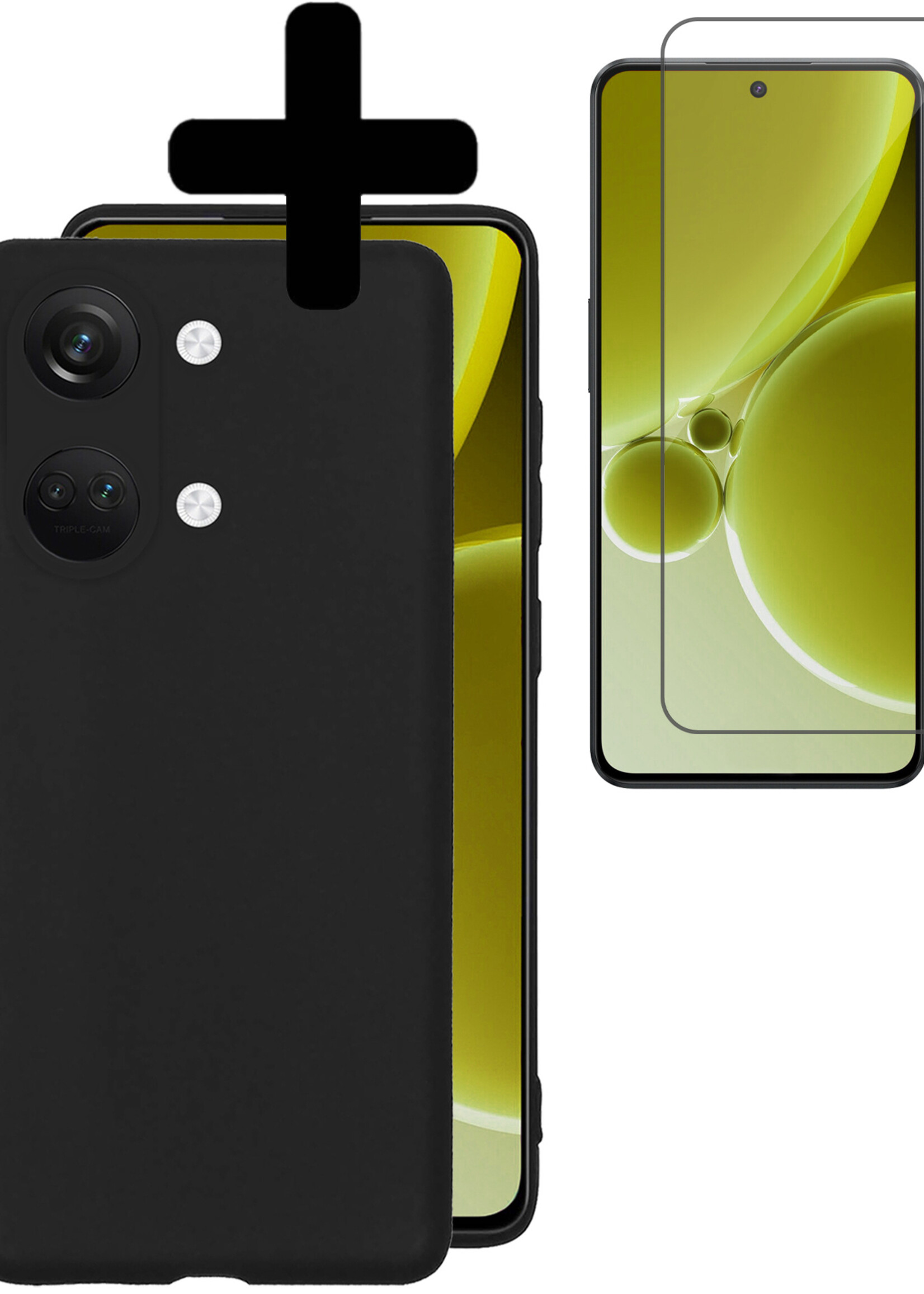 LUQ Hoesje Geschikt voor OnePlus Nord 3 Hoesje Siliconen Case Met Screenprotector - Hoes Geschikt voor OnePlus Nord 3 Hoes Siliconen - Zwart