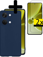 LUQ LUQ OnePlus Nord 3 Hoesje Siliconen Met 2x Screenprotector  - Donkerblauw