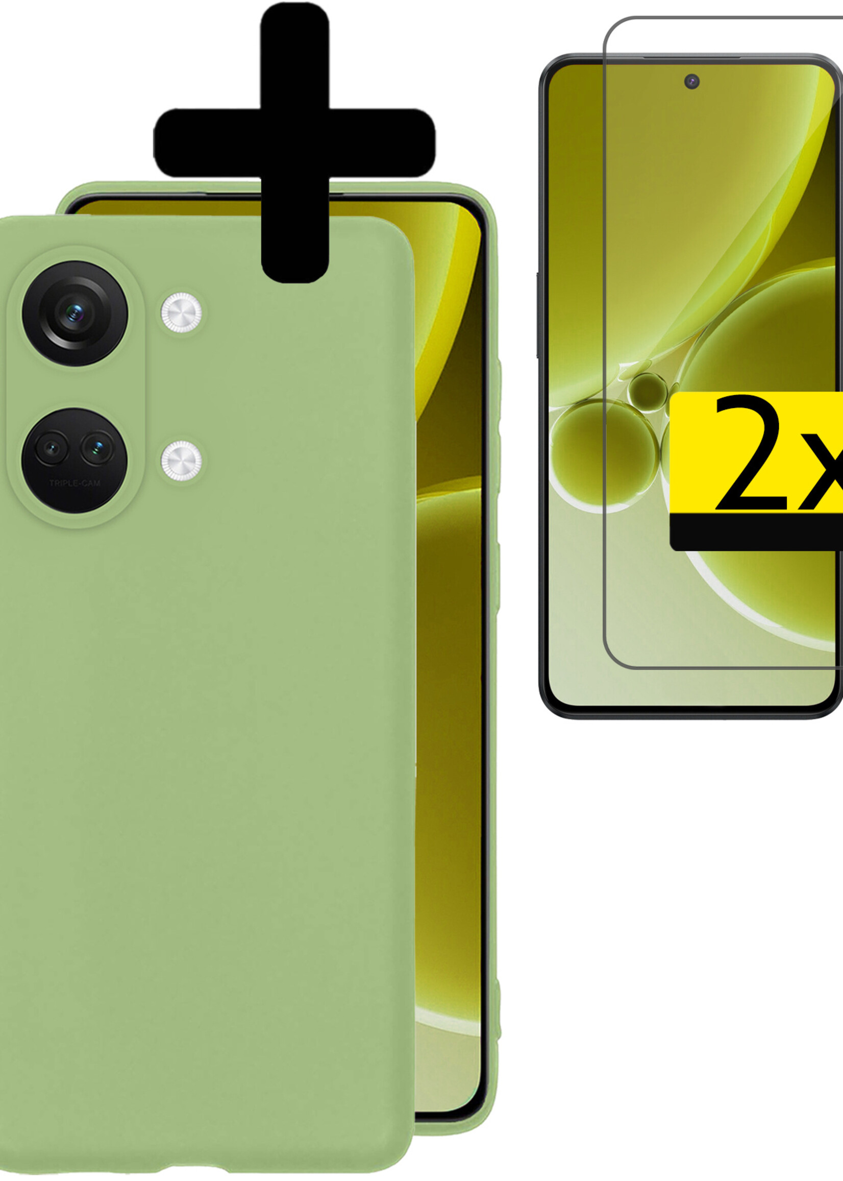 LUQ Hoesje Geschikt voor OnePlus Nord 3 Hoesje Siliconen Case Met 2x Screenprotector - Hoes Geschikt voor OnePlus Nord 3 Hoes Siliconen - Groen