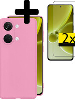 LUQ LUQ OnePlus Nord 3 Hoesje Siliconen Met 2x Screenprotector  - Lichtroze