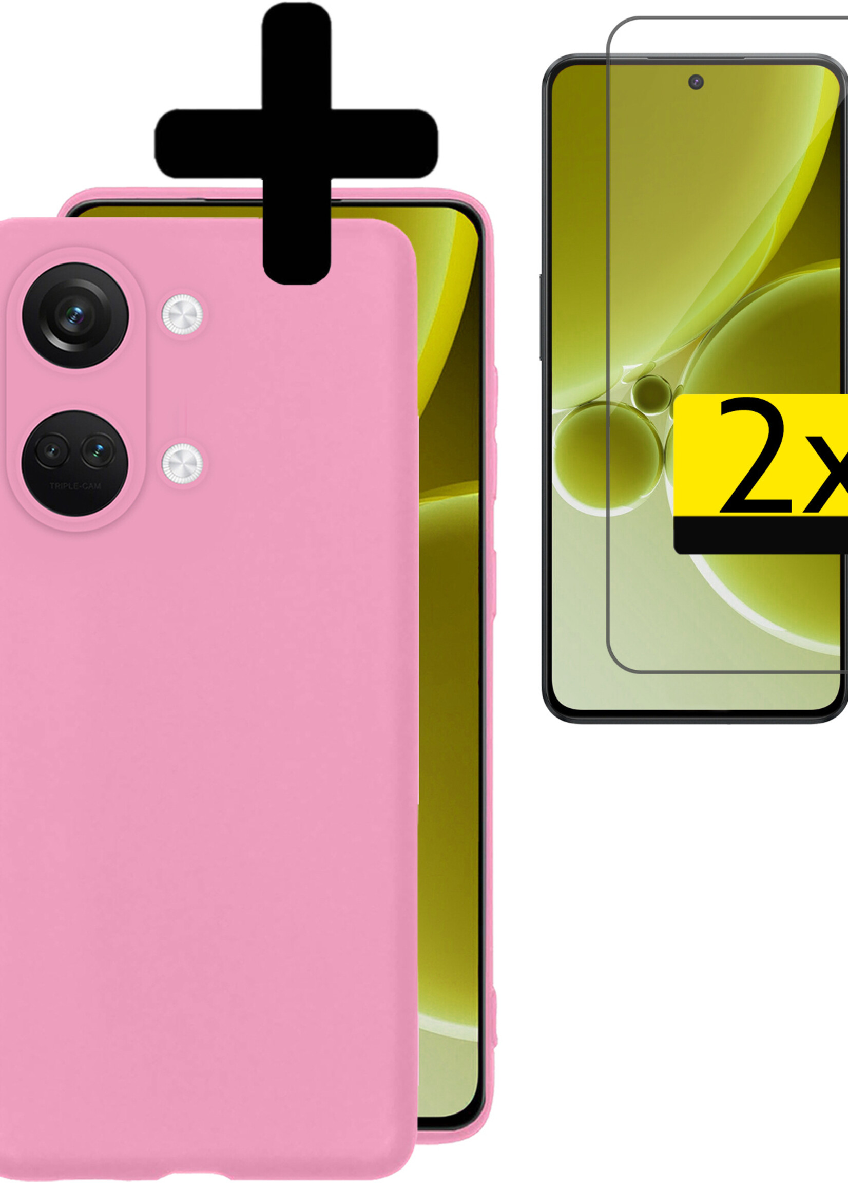 LUQ Hoesje Geschikt voor OnePlus Nord 3 Hoesje Siliconen Case Met 2x Screenprotector - Hoes Geschikt voor OnePlus Nord 3 Hoes Siliconen - Lichtroze