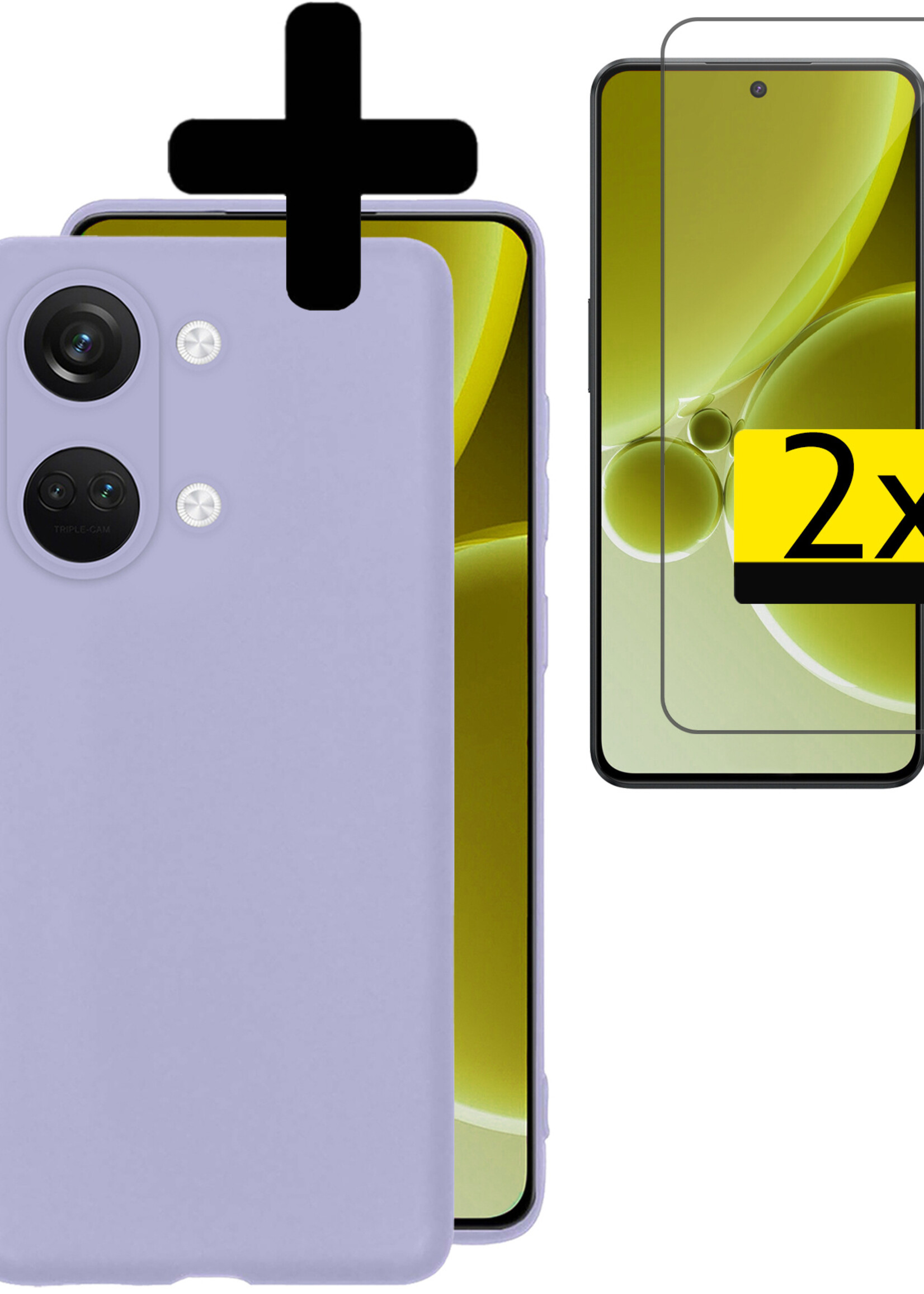 LUQ Hoesje Geschikt voor OnePlus Nord 3 Hoesje Siliconen Case Met 2x Screenprotector - Hoes Geschikt voor OnePlus Nord 3 Hoes Siliconen - Lila