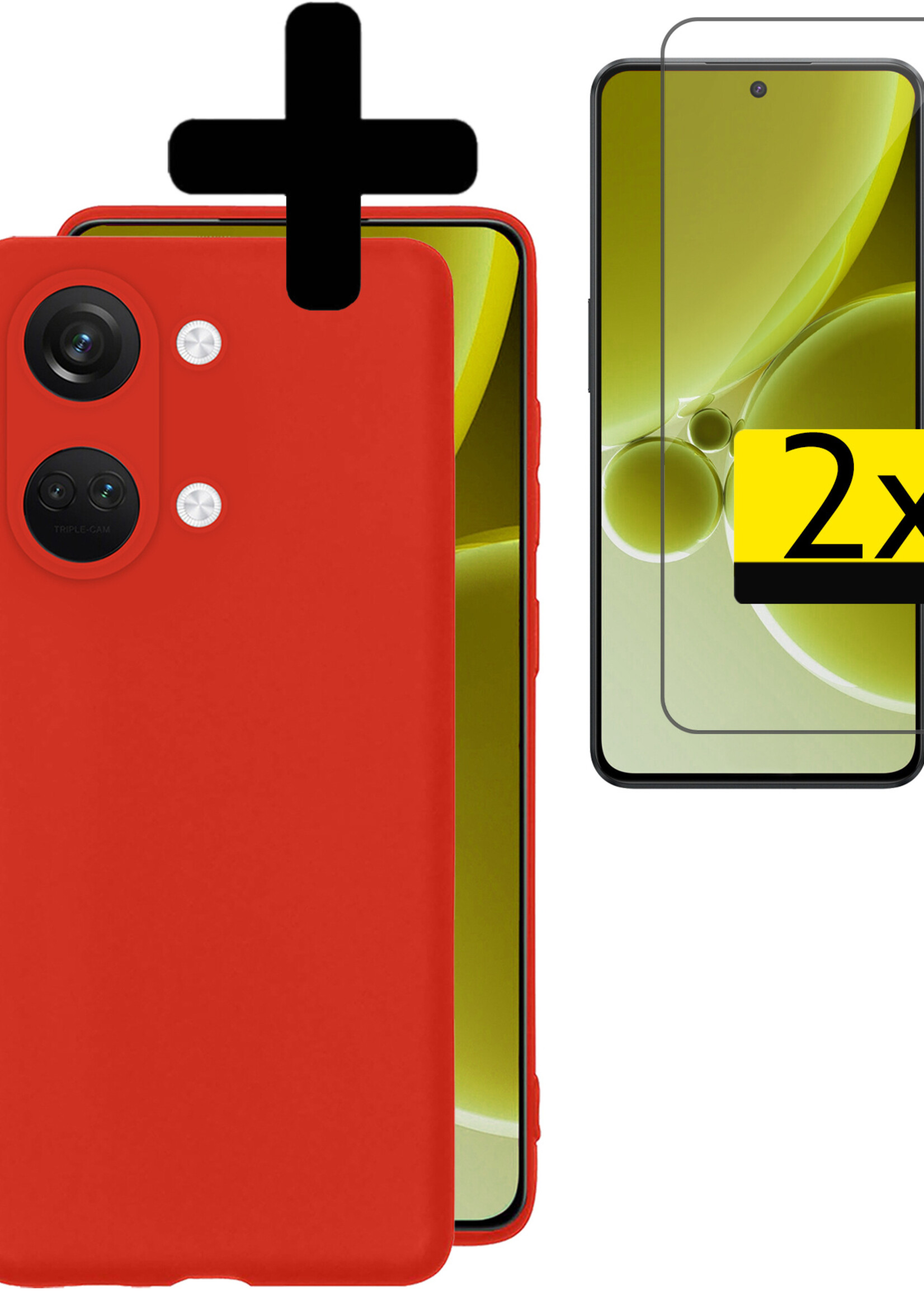 LUQ Hoesje Geschikt voor OnePlus Nord 3 Hoesje Siliconen Case Met 2x Screenprotector - Hoes Geschikt voor OnePlus Nord 3 Hoes Siliconen - Rood