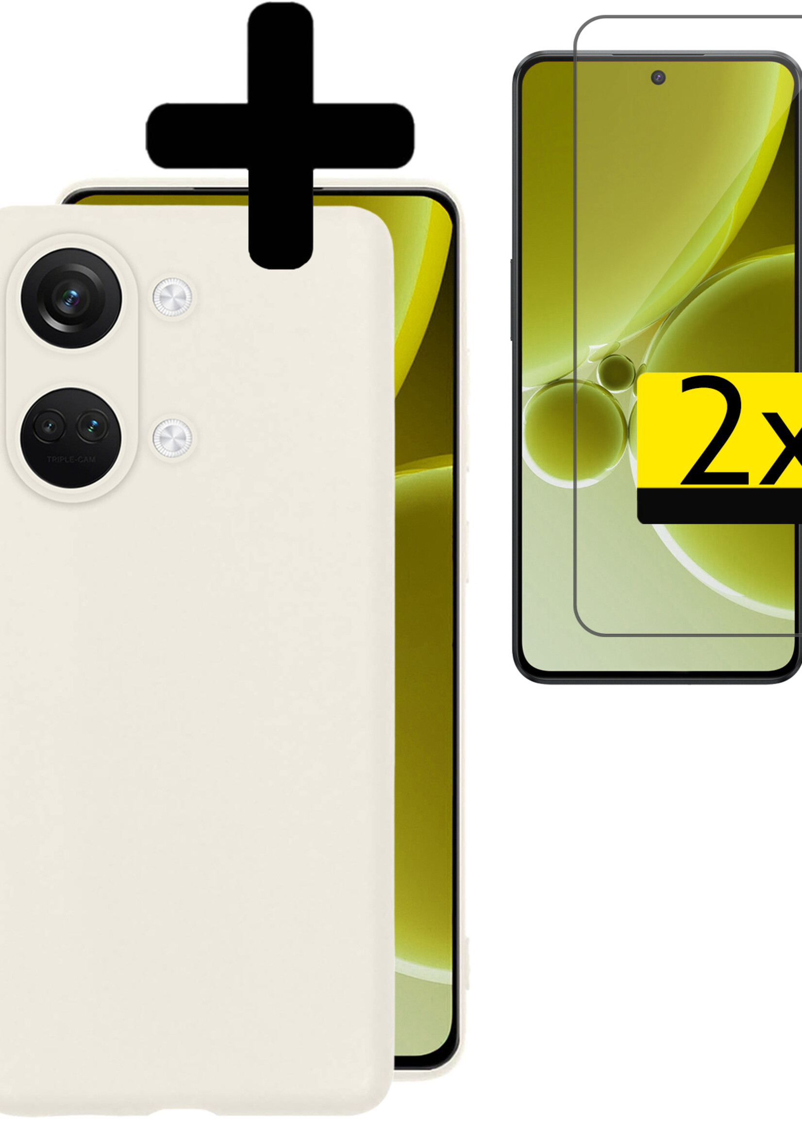 LUQ Hoesje Geschikt voor OnePlus Nord 3 Hoesje Siliconen Case Met 2x Screenprotector - Hoes Geschikt voor OnePlus Nord 3 Hoes Siliconen - Wit