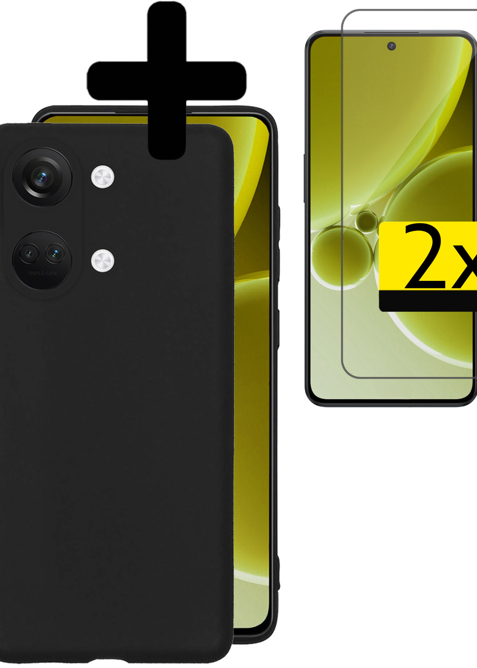LUQ Hoesje Geschikt voor OnePlus Nord 3 Hoesje Siliconen Case Met 2x Screenprotector - Hoes Geschikt voor OnePlus Nord 3 Hoes Siliconen - Zwart
