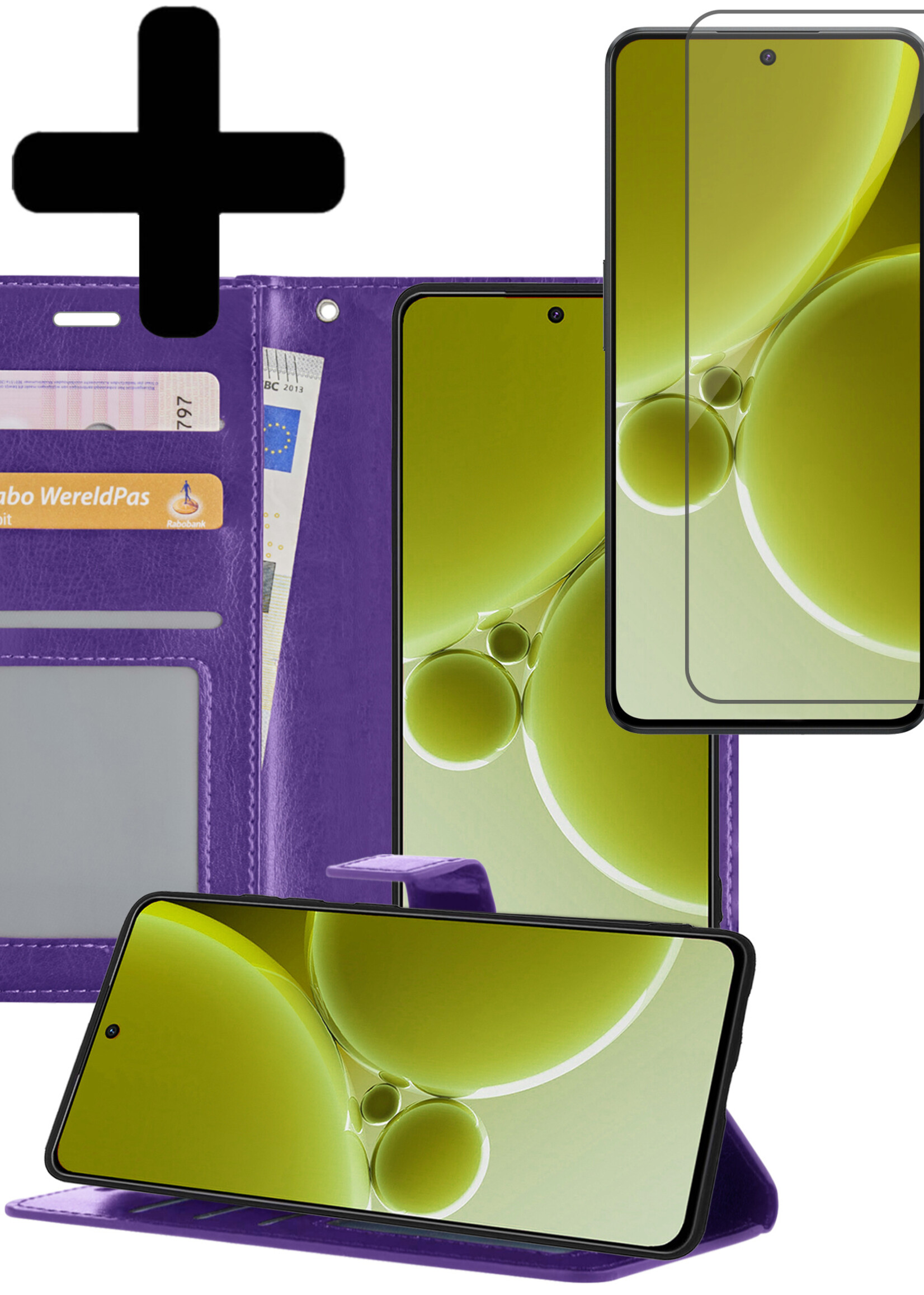 LUQ Hoesje Geschikt voor OnePlus Nord 3 Hoesje Book Case Hoes Wallet Cover Met Screenprotector - Hoes Geschikt voor OnePlus Nord 3 Hoesje Bookcase Hoes - Paars