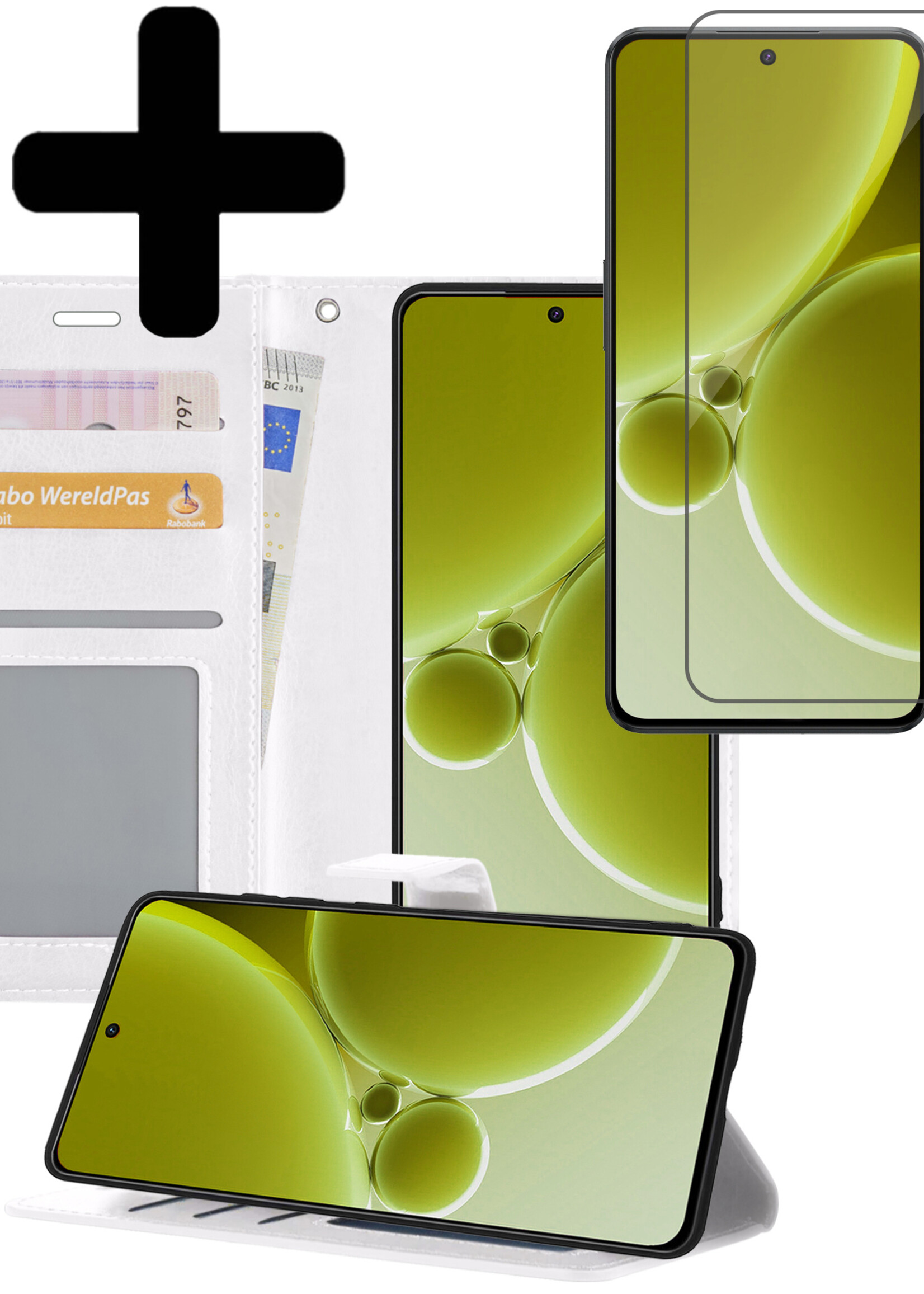 LUQ Hoesje Geschikt voor OnePlus Nord 3 Hoesje Book Case Hoes Wallet Cover Met Screenprotector - Hoes Geschikt voor OnePlus Nord 3 Hoesje Bookcase Hoes - Wit