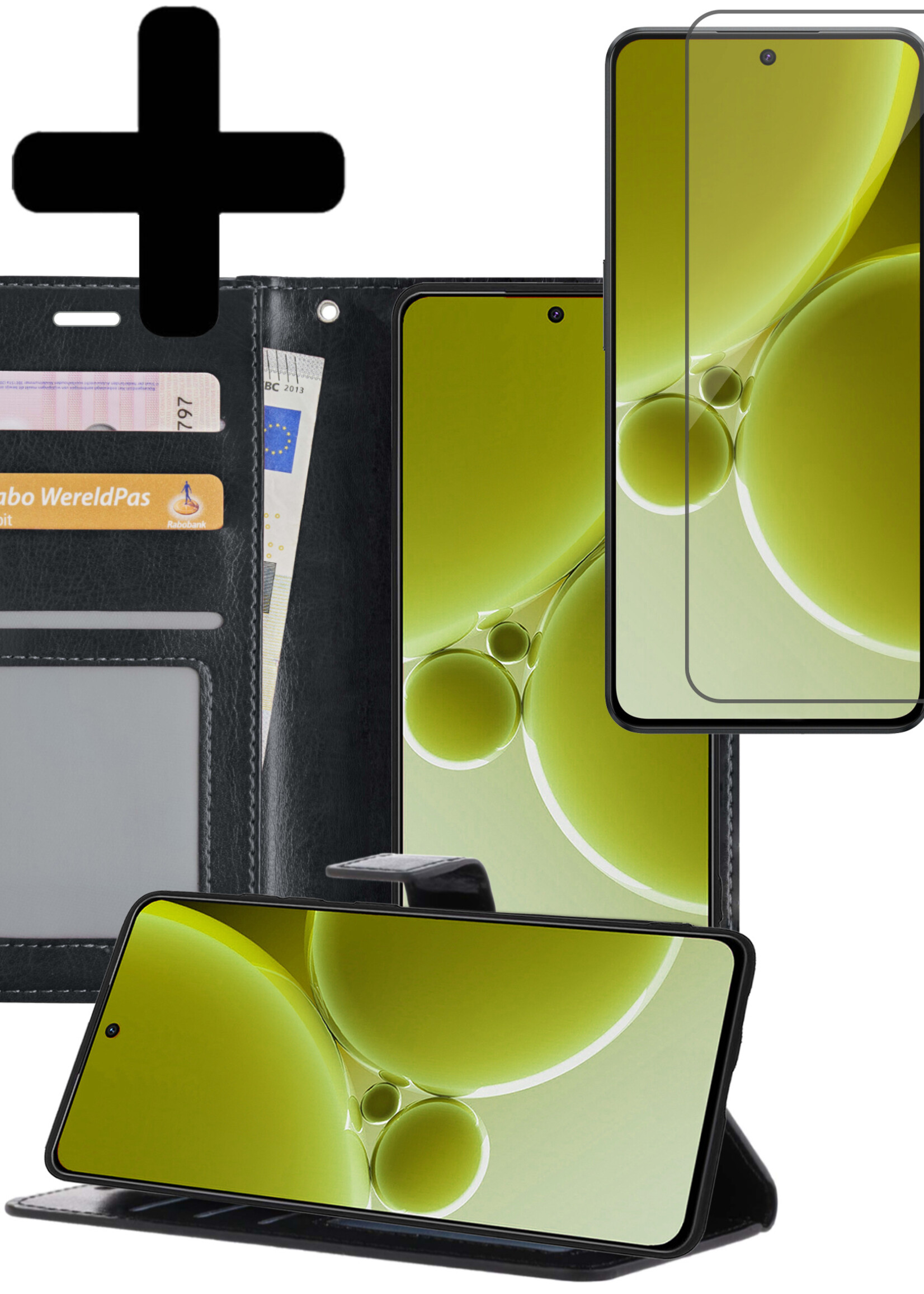 LUQ Hoesje Geschikt voor OnePlus Nord 3 Hoesje Book Case Hoes Wallet Cover Met Screenprotector - Hoes Geschikt voor OnePlus Nord 3 Hoesje Bookcase Hoes - Zwart