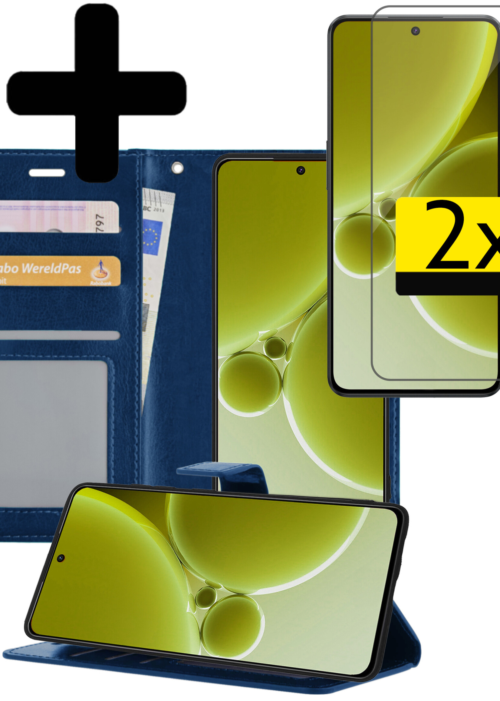 LUQ Hoesje Geschikt voor OnePlus Nord 3 Hoesje Book Case Hoes Wallet Cover Met 2x Screenprotector - Hoes Geschikt voor OnePlus Nord 3 Hoesje Bookcase Hoes - Donkerblauw