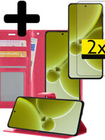 LUQ LUQ OnePlus Nord 3 Hoesje Bookcase Met 2x Screenprotector - Donkerroze