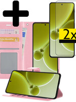 LUQ LUQ OnePlus Nord 3 Hoesje Bookcase Met 2x Screenprotector - Lichtroze