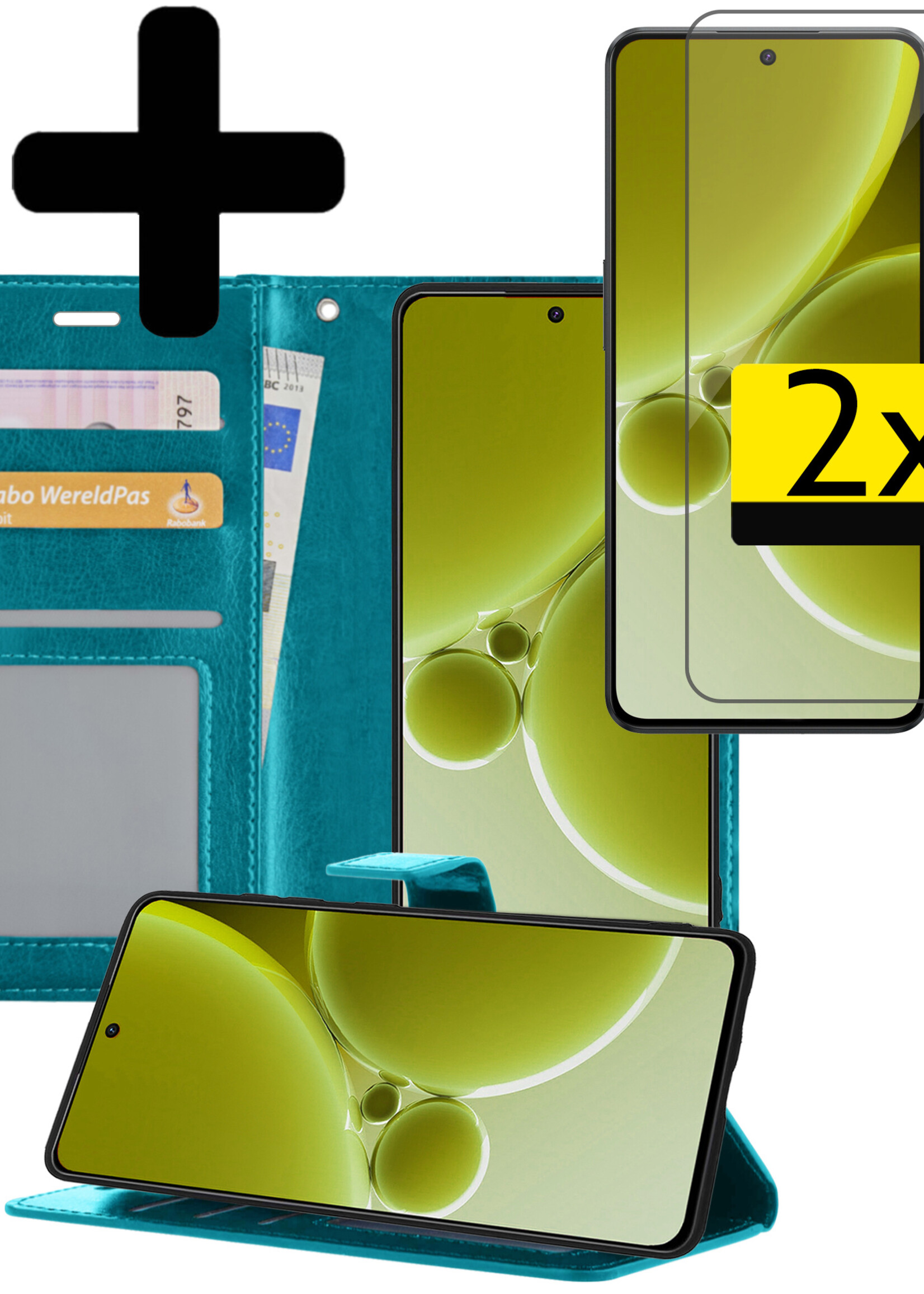 LUQ Hoesje Geschikt voor OnePlus Nord 3 Hoesje Book Case Hoes Wallet Cover Met 2x Screenprotector - Hoes Geschikt voor OnePlus Nord 3 Hoesje Bookcase Hoes - Turquoise
