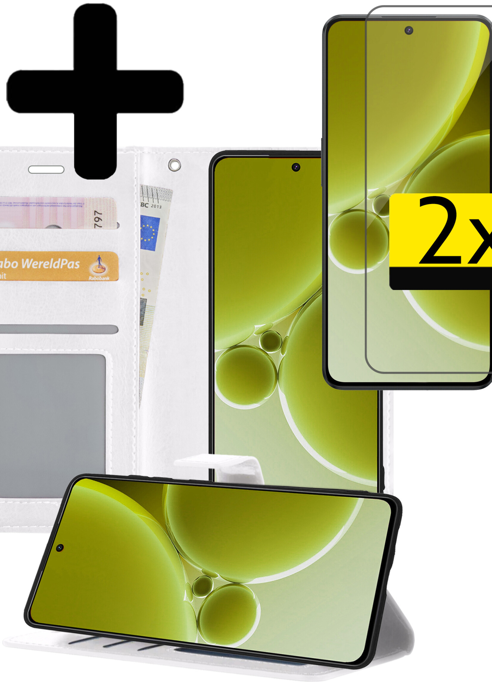 LUQ Hoesje Geschikt voor OnePlus Nord 3 Hoesje Book Case Hoes Wallet Cover Met 2x Screenprotector - Hoes Geschikt voor OnePlus Nord 3 Hoesje Bookcase Hoes - Wit