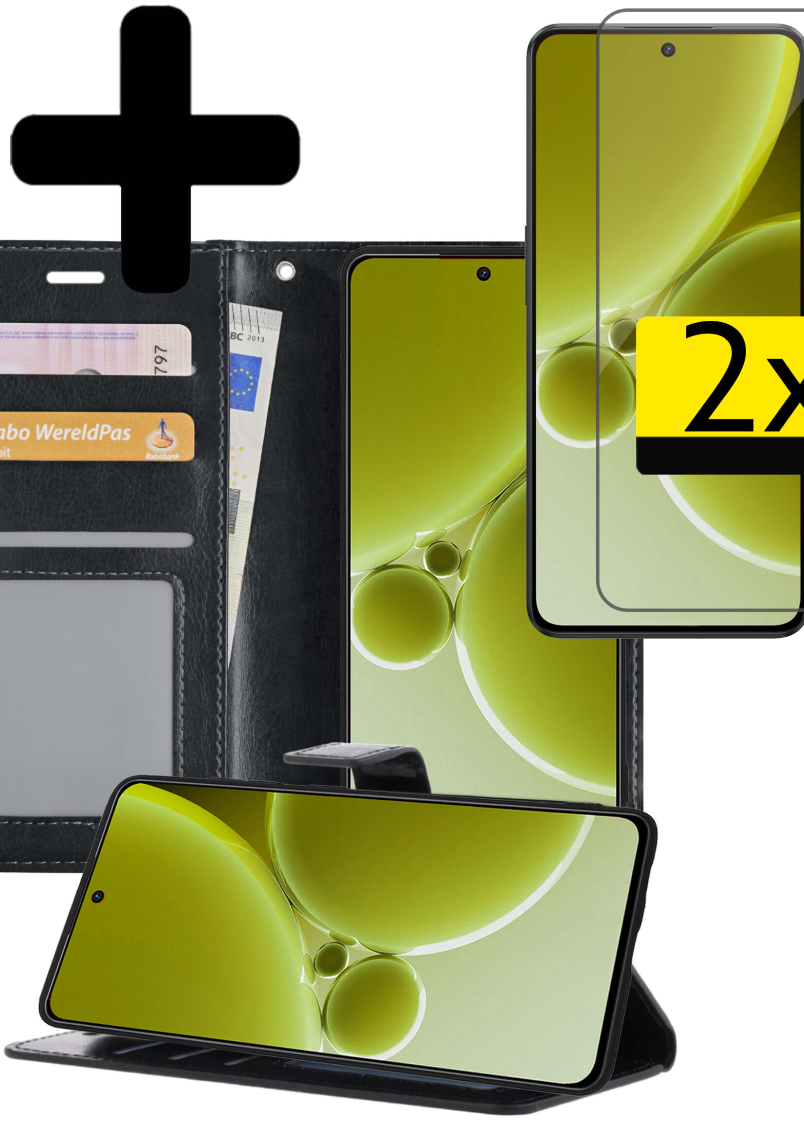 LUQ Hoesje Geschikt voor OnePlus Nord 3 Hoesje Book Case Hoes Wallet Cover Met 2x Screenprotector - Hoes Geschikt voor OnePlus Nord 3 Hoesje Bookcase Hoes - Zwart