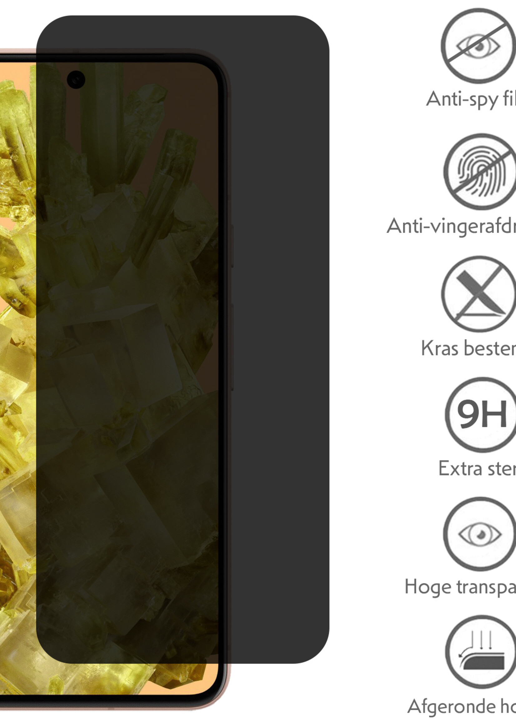 LUQ Screenprotector Geschikt voor Google Pixel 8 Privacy Screenprotector Bescherm Glas - Privacy Screenprotector Geschikt voor Google Pixel 8 Screenprotector Glas - 3 Stuks