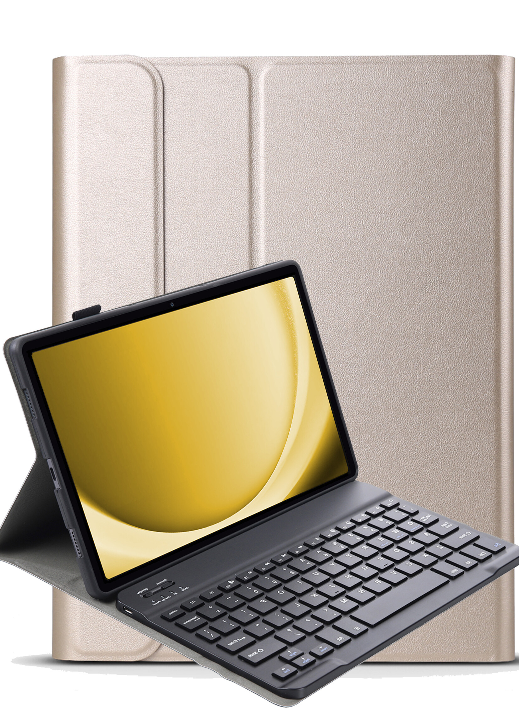 LUQ Hoes Geschikt voor Samsung Galaxy Tab A9 Hoes Keyboard Cover Toetsenbord Hoesje - Hoesje Geschikt voor Samsung Tab A9 Toetsenbord Hoes - Goud