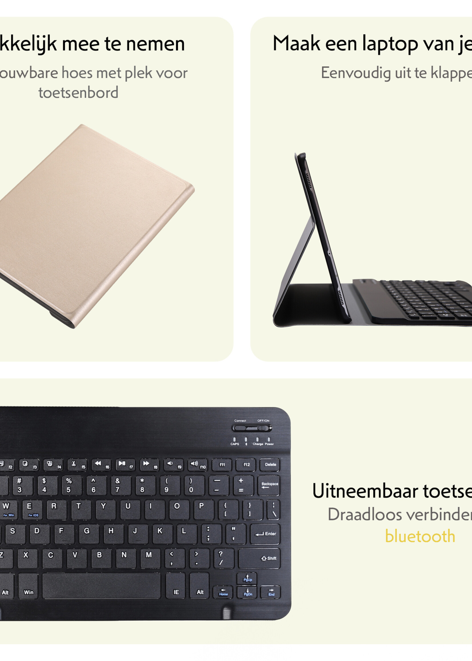 LUQ Hoes Geschikt voor Samsung Galaxy Tab A9 Hoes Keyboard Cover Toetsenbord Hoesje - Hoesje Geschikt voor Samsung Tab A9 Toetsenbord Hoes - Goud