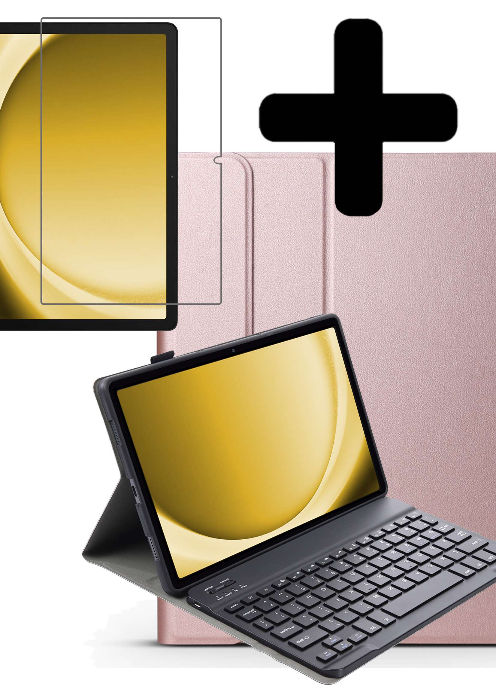 LUQ Hoes Geschikt voor Samsung Galaxy Tab A9 Hoes Keyboard Cover Toetsenbord Hoesje Met Screenprotector - Hoesje Geschikt voor Samsung Tab A9 Toetsenbord Hoes - Rosé goud