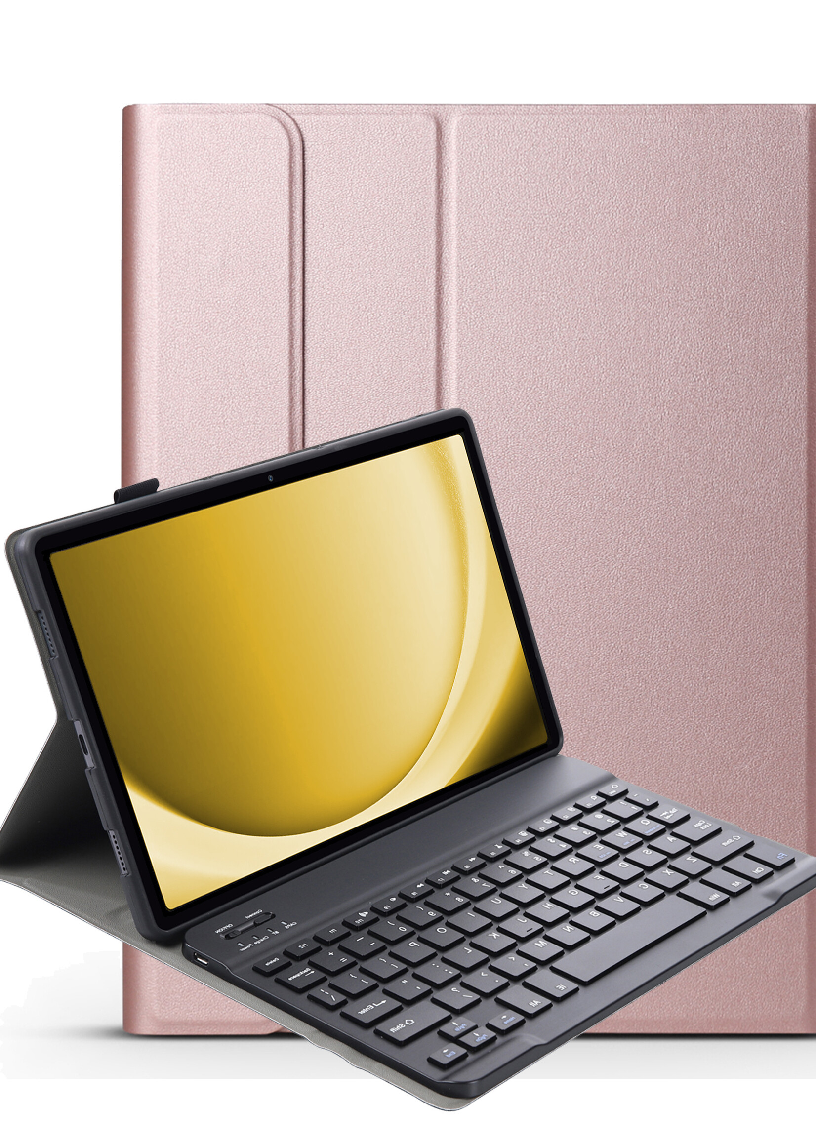 LUQ Hoes Geschikt voor Samsung Galaxy Tab A9 Plus Hoes Keyboard Cover Toetsenbord Hoesje - Hoesje Geschikt voor Samsung Tab A9 Plus Toetsenbord Hoes - Rosé goud