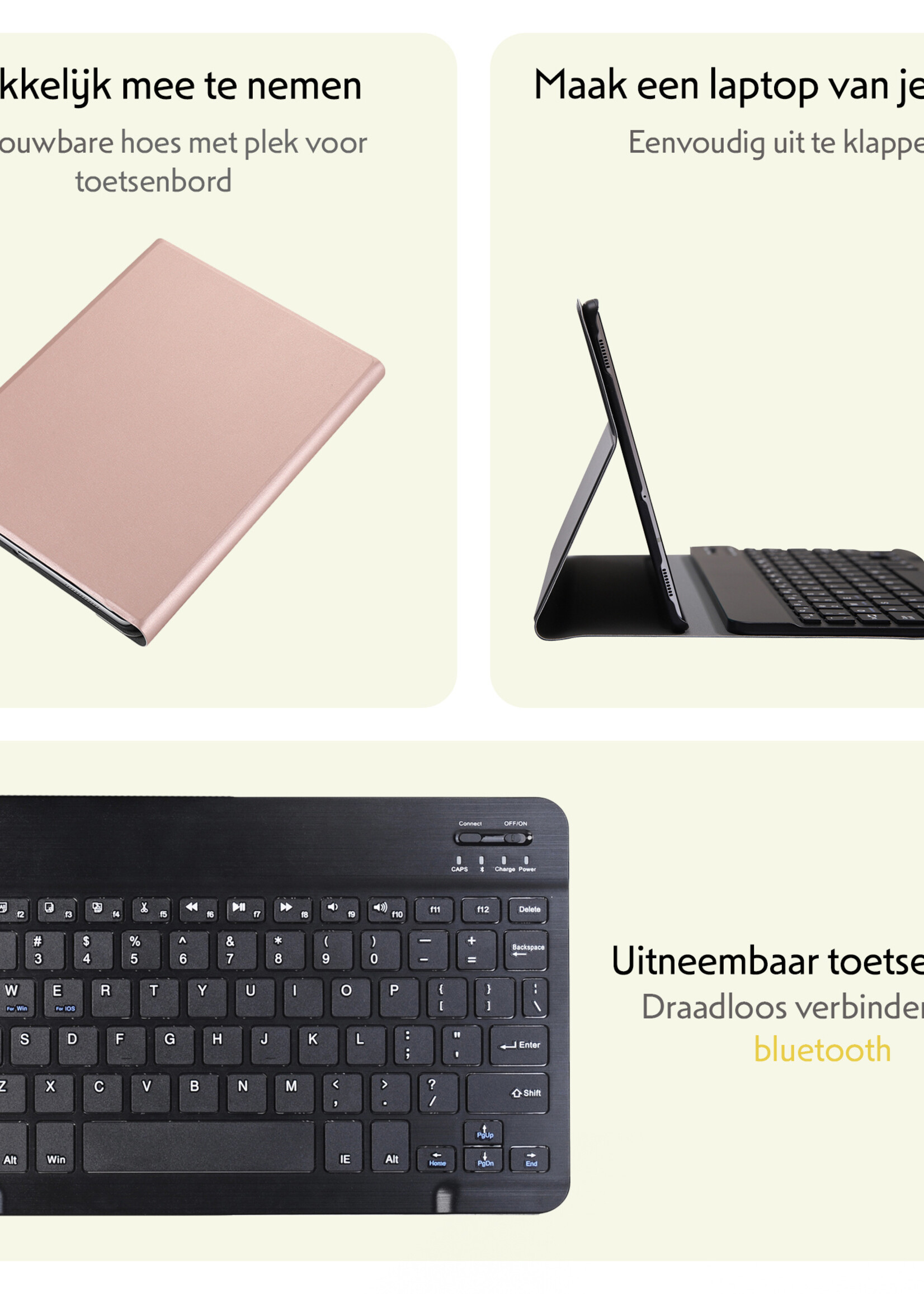 LUQ Hoes Geschikt voor Samsung Galaxy Tab A9 Plus Hoes Keyboard Cover Toetsenbord Hoesje - Hoesje Geschikt voor Samsung Tab A9 Plus Toetsenbord Hoes - Rosé goud
