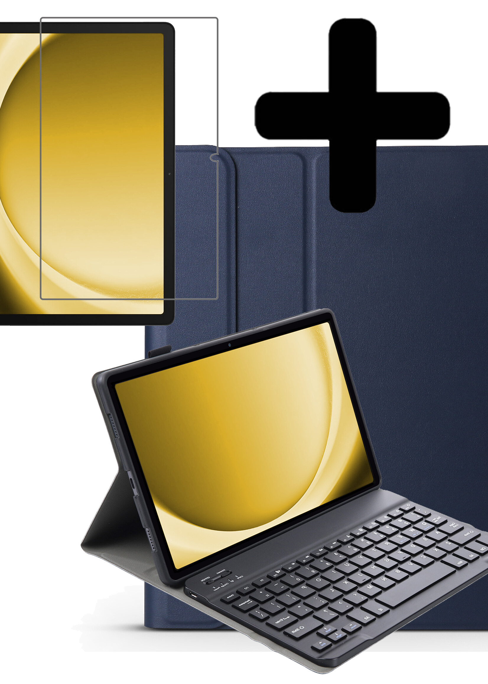 LUQ Hoes Geschikt voor Samsung Galaxy Tab A9 Plus Hoes Keyboard Cover Toetsenbord Hoesje Met Screenprotector - Hoesje Geschikt voor Samsung Tab A9 Plus Toetsenbord Hoes - Donkerblauw