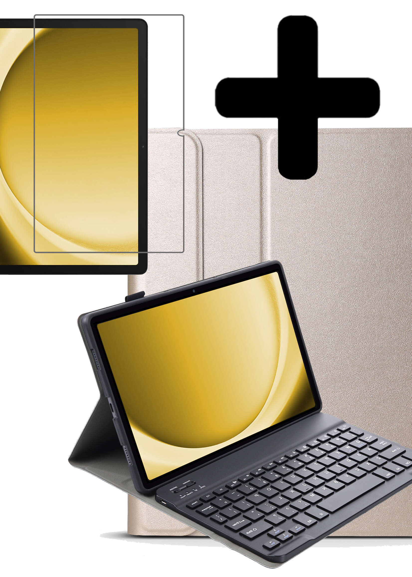 LUQ Hoes Geschikt voor Samsung Galaxy Tab A9 Plus Hoes Keyboard Cover Toetsenbord Hoesje Met Screenprotector - Hoesje Geschikt voor Samsung Tab A9 Plus Toetsenbord Hoes - Goud