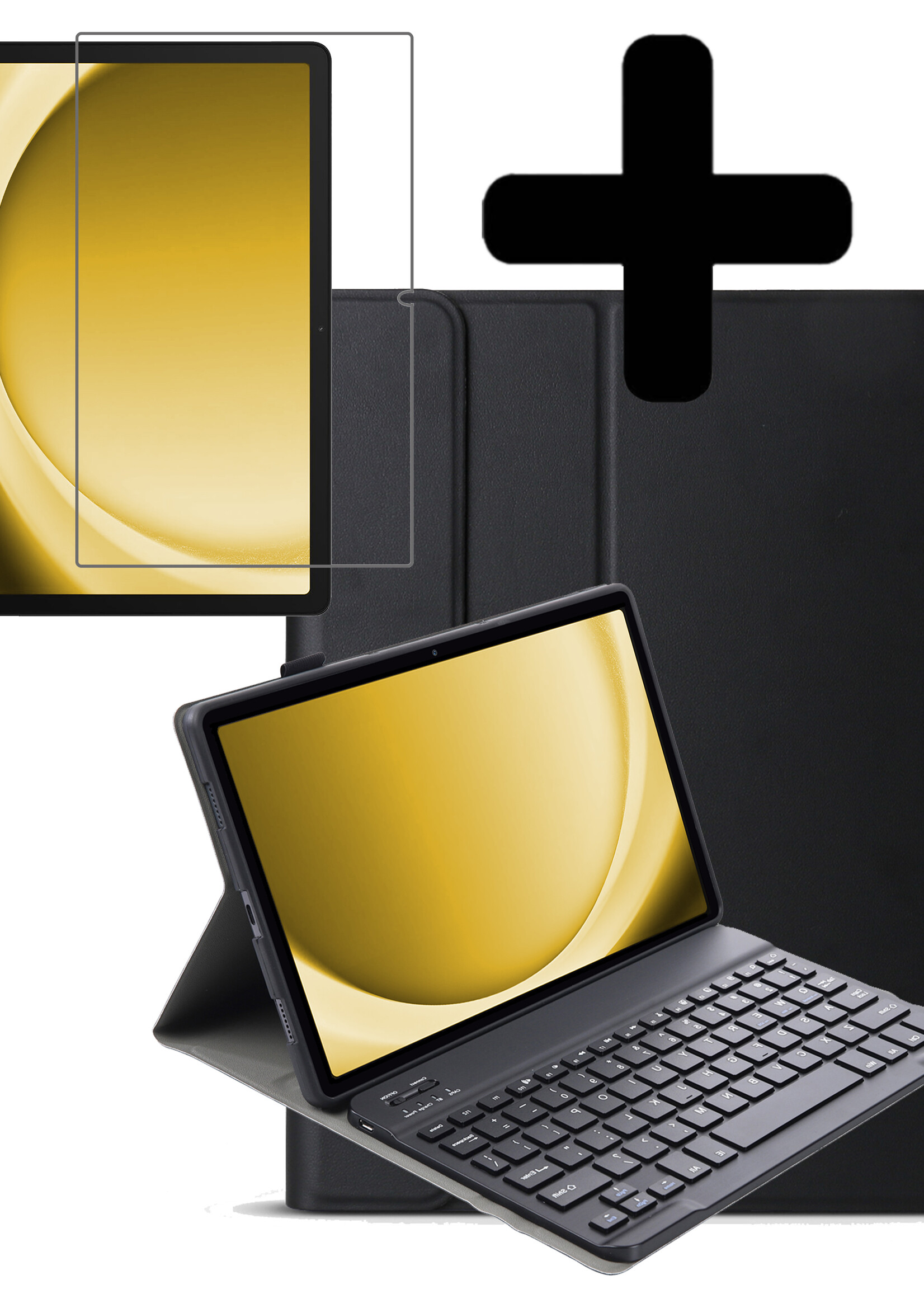 LUQ Hoes Geschikt voor Samsung Galaxy Tab A9 Plus Hoes Keyboard Cover Toetsenbord Hoesje Met Screenprotector - Hoesje Geschikt voor Samsung Tab A9 Plus Toetsenbord Hoes - Zwart