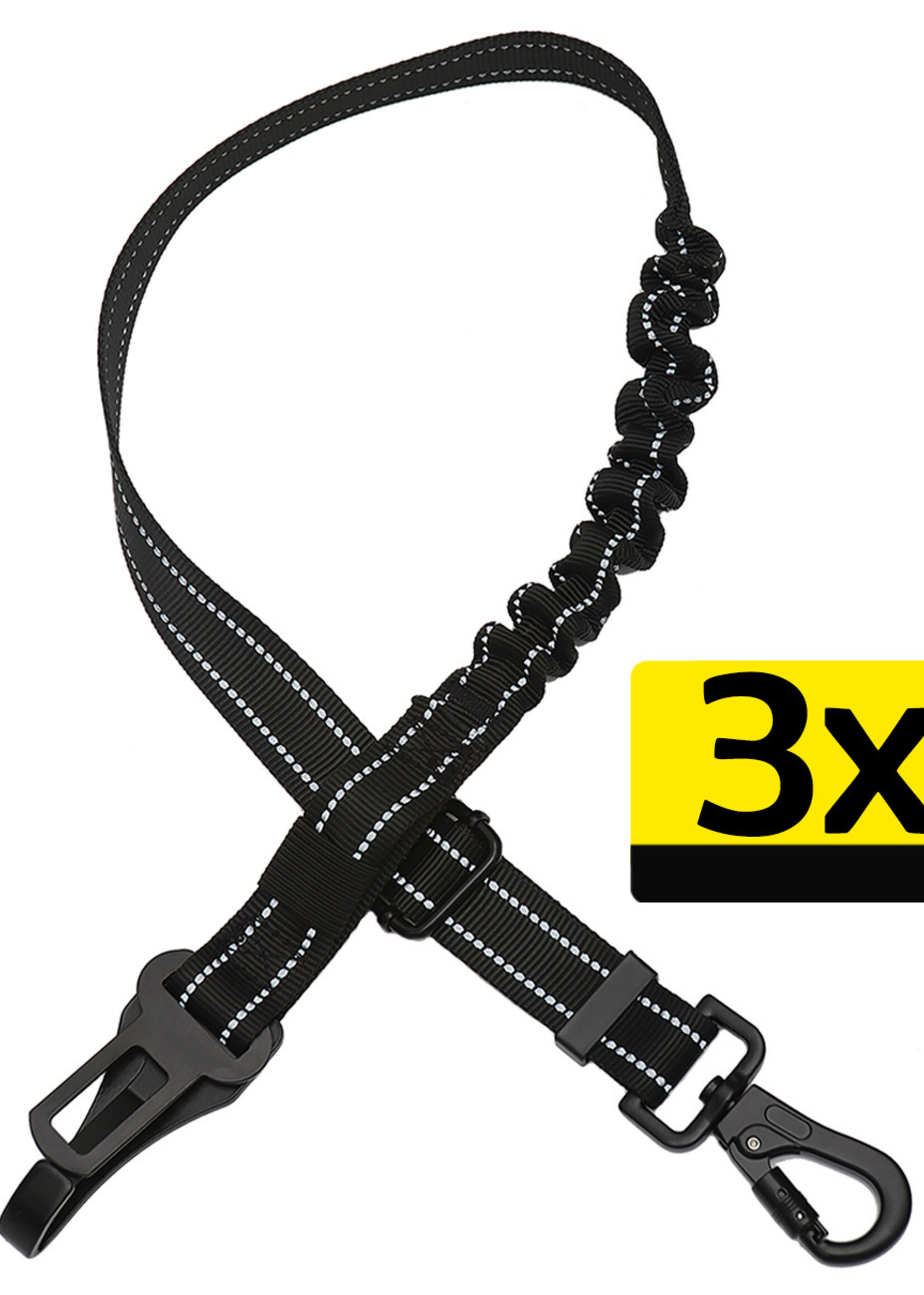 LUQ Hondenriem Autogordel Flexibel Hondengordel Voor Auto Hondengordel Met Kliksysteem en Haak - Zwart - 3 Stuks