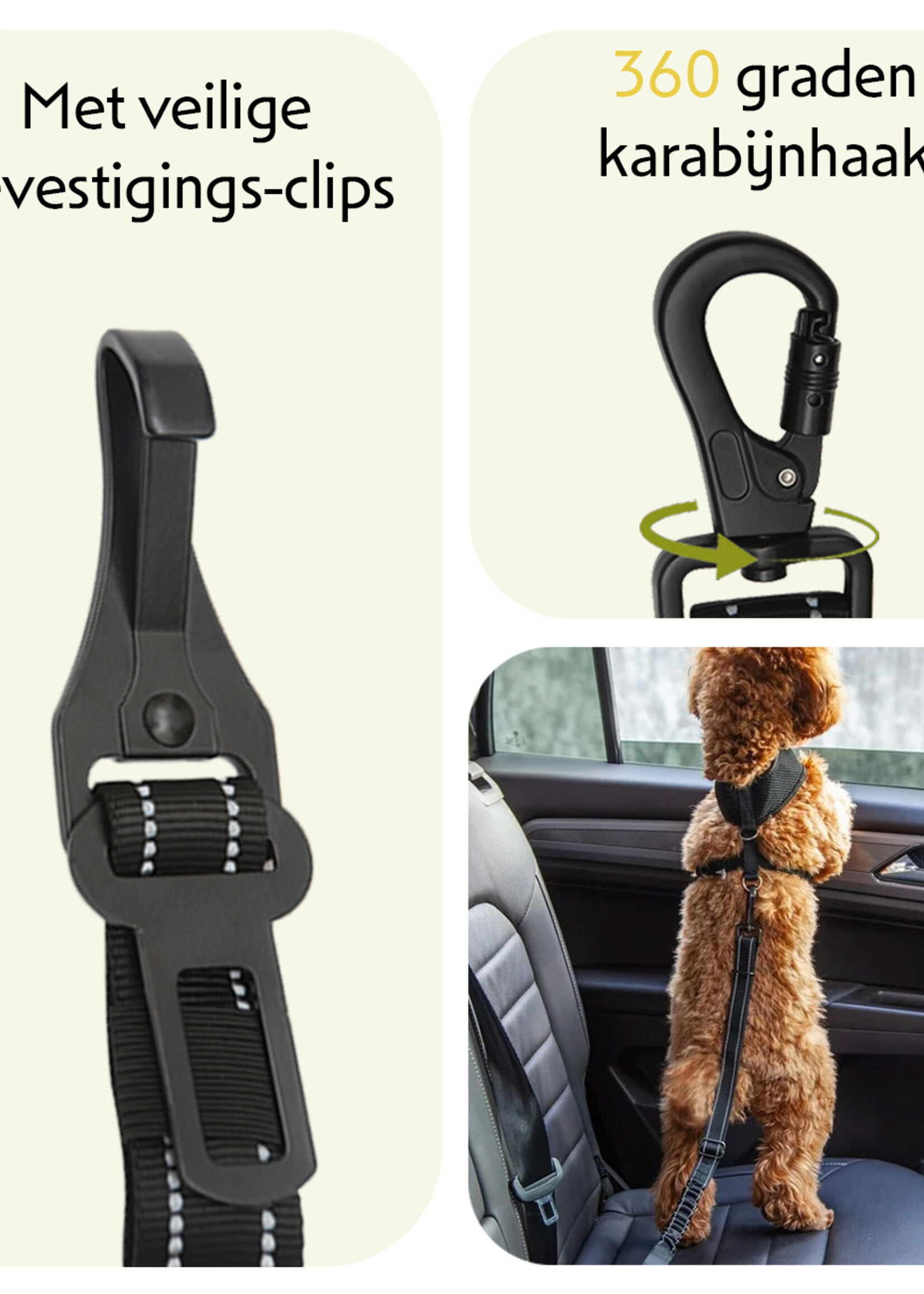 LUQ Hondenriem Autogordel Flexibel Hondengordel Voor Auto Hondengordel Met Kliksysteem en Haak - Zwart - 3 Stuks
