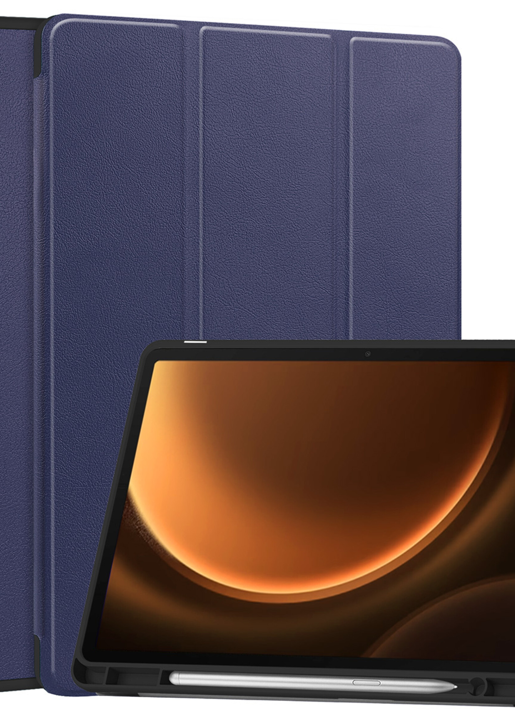 LUQ Hoes Geschikt voor Samsung Galaxy Tab S9 FE Hoes Luxe Hoesje Case Met Uitsparing Geschikt voor S Pen - Hoesje Geschikt voor Samsung Tab S9 FE Hoes Cover - Donkerblauw