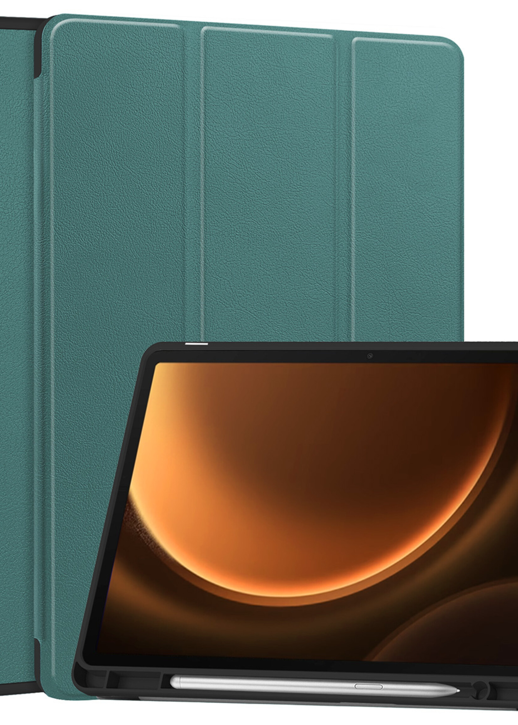 LUQ Hoes Geschikt voor Samsung Galaxy Tab S9 FE Hoes Luxe Hoesje Case Met Uitsparing Geschikt voor S Pen - Hoesje Geschikt voor Samsung Tab S9 FE Hoes Cover - Donkergroen