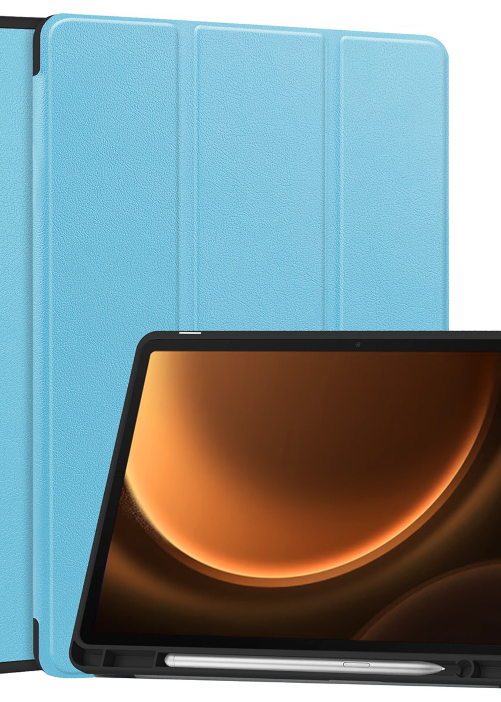 LUQ Hoes Geschikt voor Samsung Galaxy Tab S9 FE Hoes Luxe Hoesje Case Met Uitsparing Geschikt voor S Pen - Hoesje Geschikt voor Samsung Tab S9 FE Hoes Cover - Lichtblauw