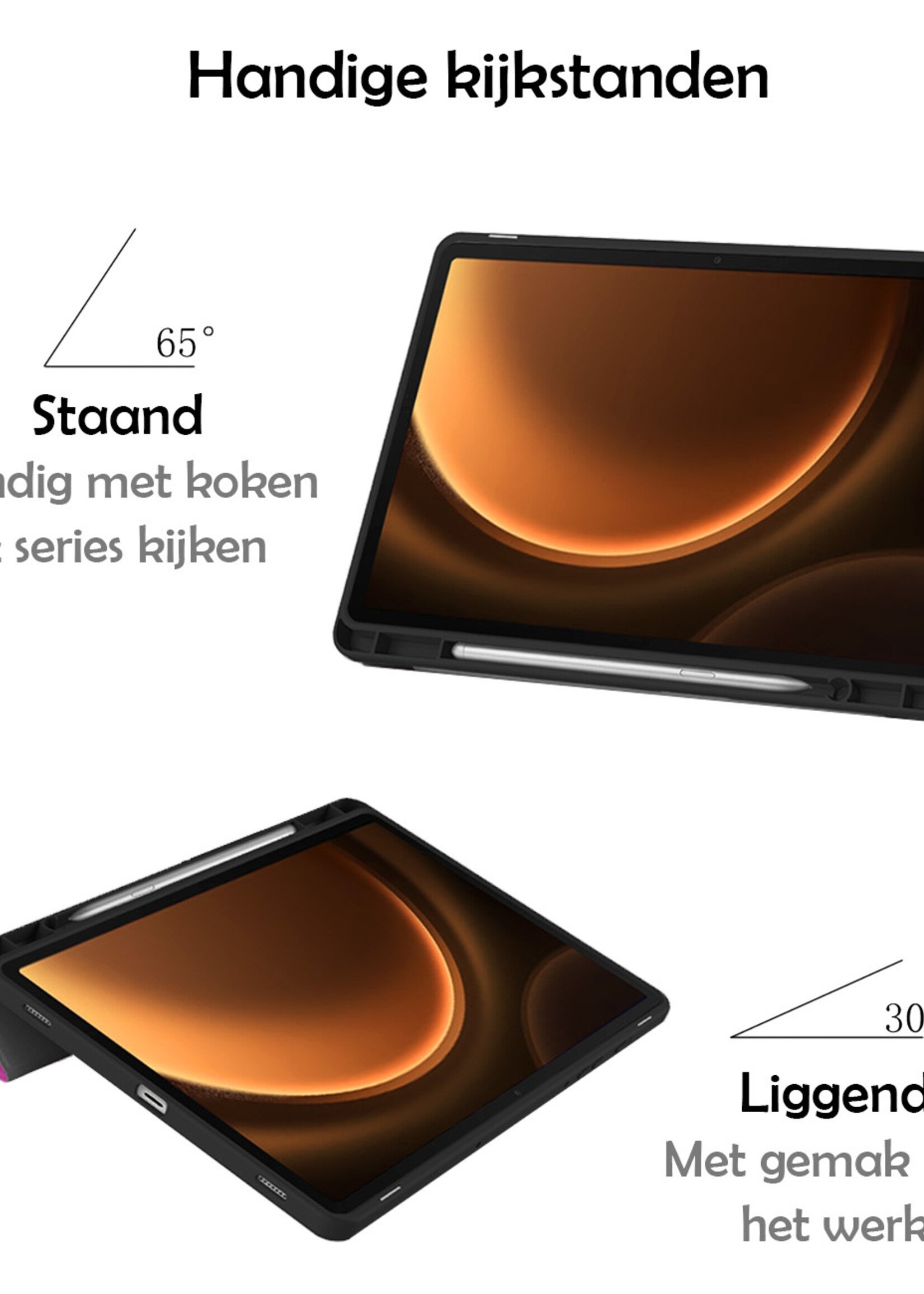 LUQ Hoes Geschikt voor Samsung Galaxy Tab S9 FE Hoes Luxe Hoesje Case Met Uitsparing Geschikt voor S Pen - Hoesje Geschikt voor Samsung Tab S9 FE Hoes Cover - Paars