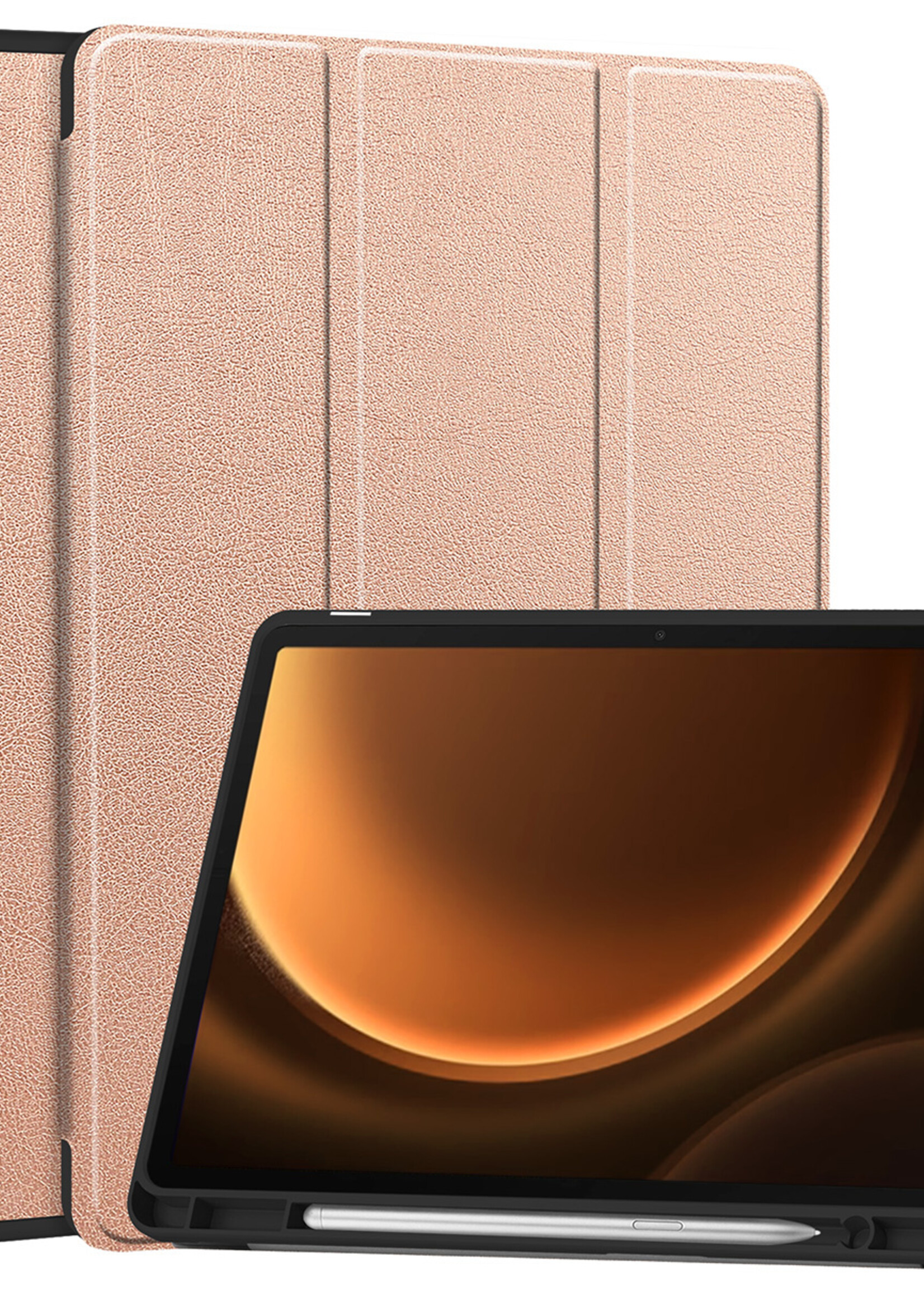 LUQ Hoes Geschikt voor Samsung Galaxy Tab S9 FE Hoes Luxe Hoesje Case Met Uitsparing Geschikt voor S Pen - Hoesje Geschikt voor Samsung Tab S9 FE Hoes Cover - Rosé goud