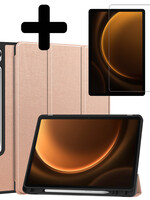 LUQ LUQ Samsung Galaxy Tab S9 FE Hoesje Met Uitsparing S Pen Met Screenprotector - Rose Goud