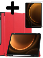 LUQ LUQ Samsung Galaxy Tab S9 FE Hoesje Met Uitsparing S Pen Met Screenprotector - Rood
