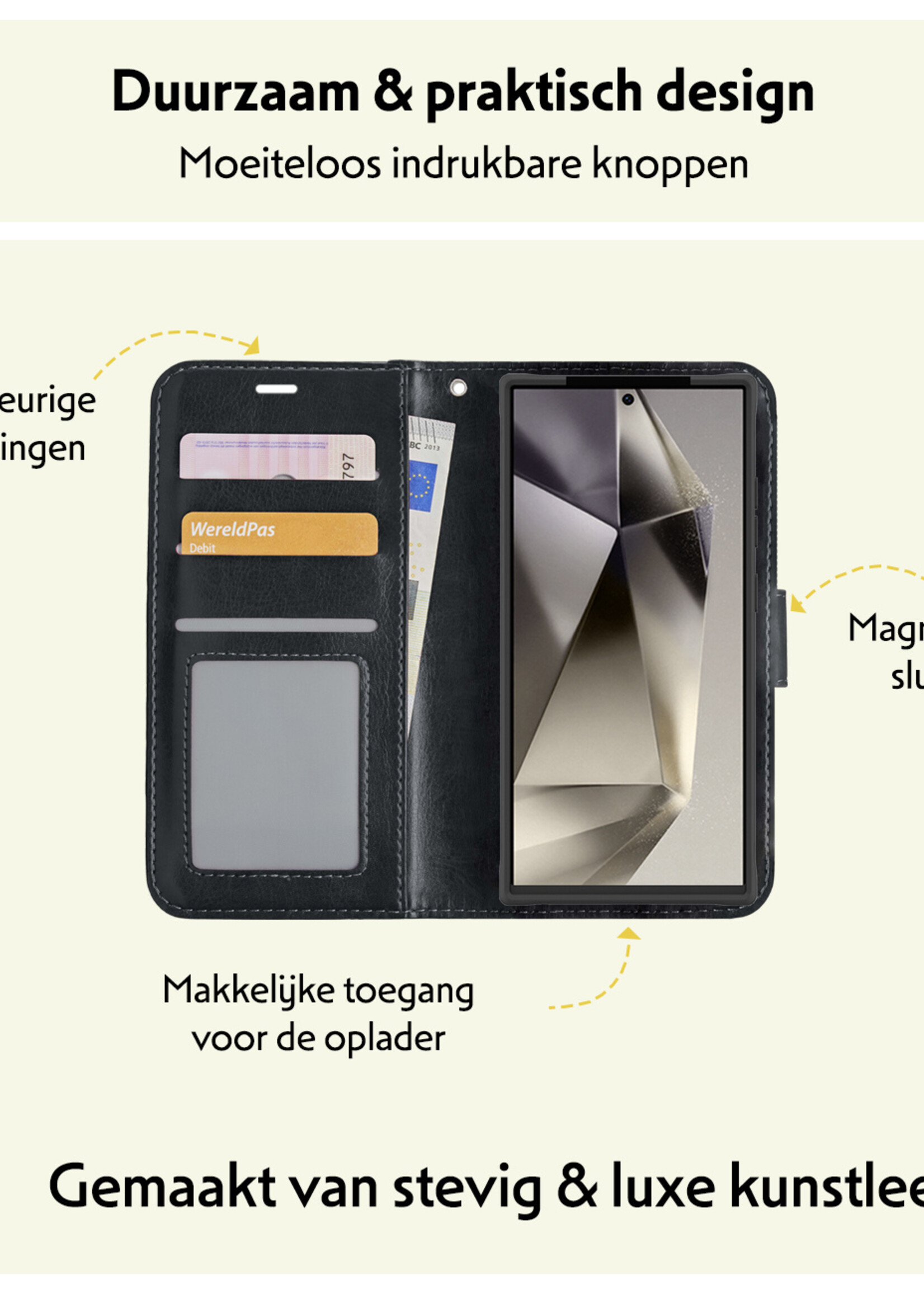 LUQ Hoesje Geschikt voor Samsung S24 Ultra Hoesje Book Case Hoes Wallet Cover - Hoes Geschikt voor Samsung Galaxy S24 Ultra Hoesje Bookcase Hoes - Zwart