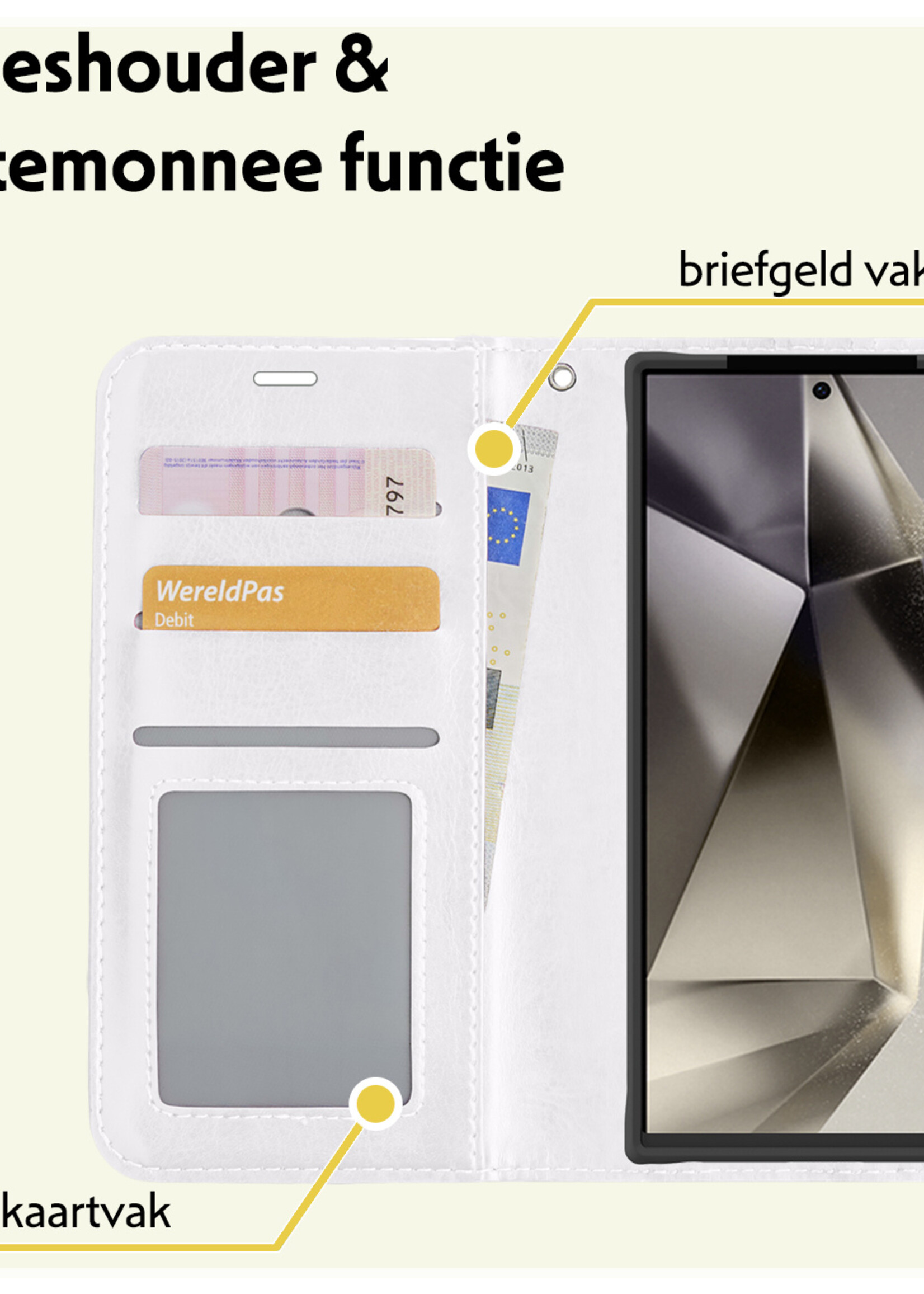 LUQ Hoesje Geschikt voor Samsung S24 Ultra Hoesje Book Case Hoes Wallet Cover - Hoes Geschikt voor Samsung Galaxy S24 Ultra Hoesje Bookcase Hoes - Wit