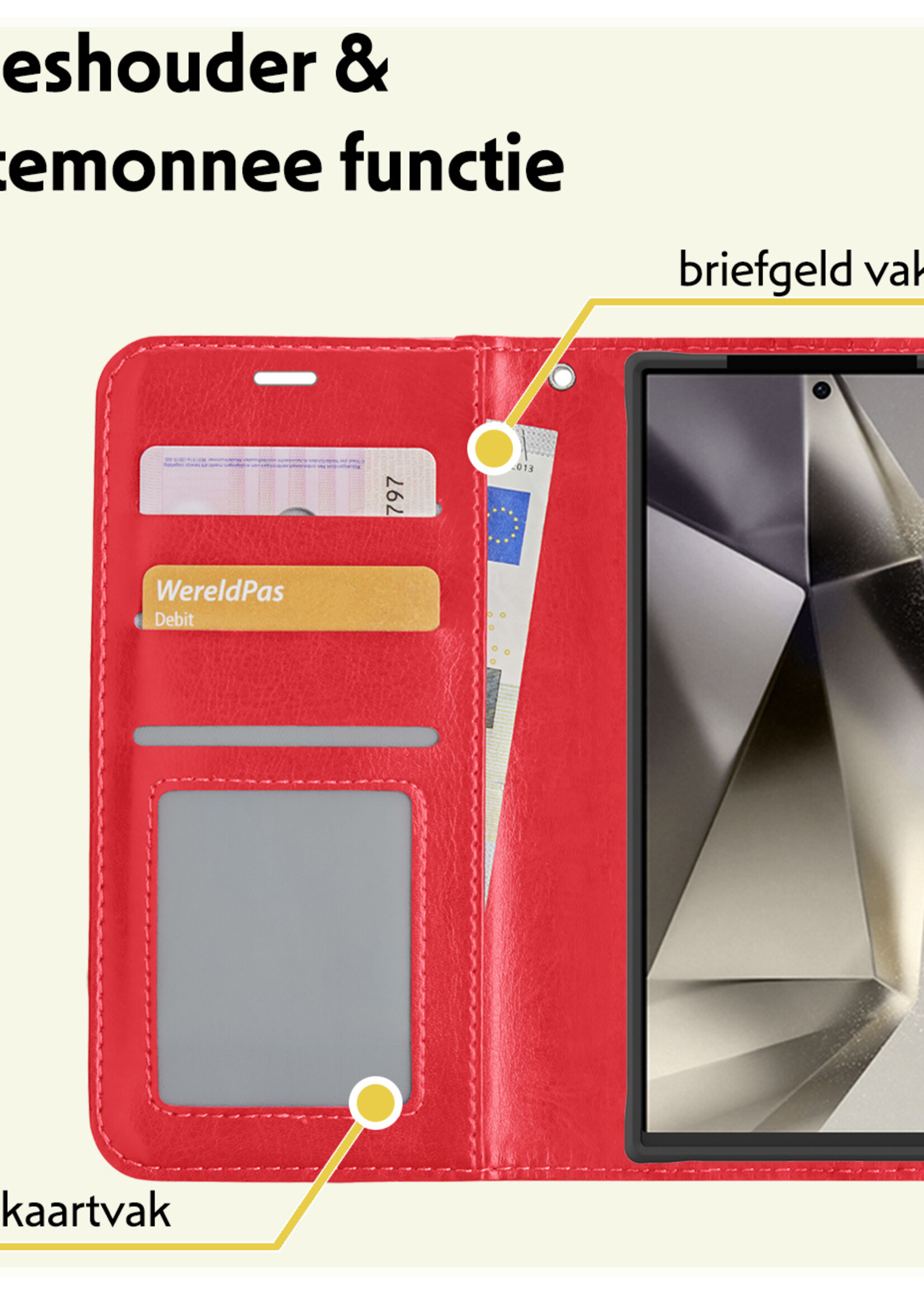 LUQ Hoesje Geschikt voor Samsung S24 Ultra Hoesje Book Case Hoes Wallet Cover - Hoes Geschikt voor Samsung Galaxy S24 Ultra Hoesje Bookcase Hoes - Rood