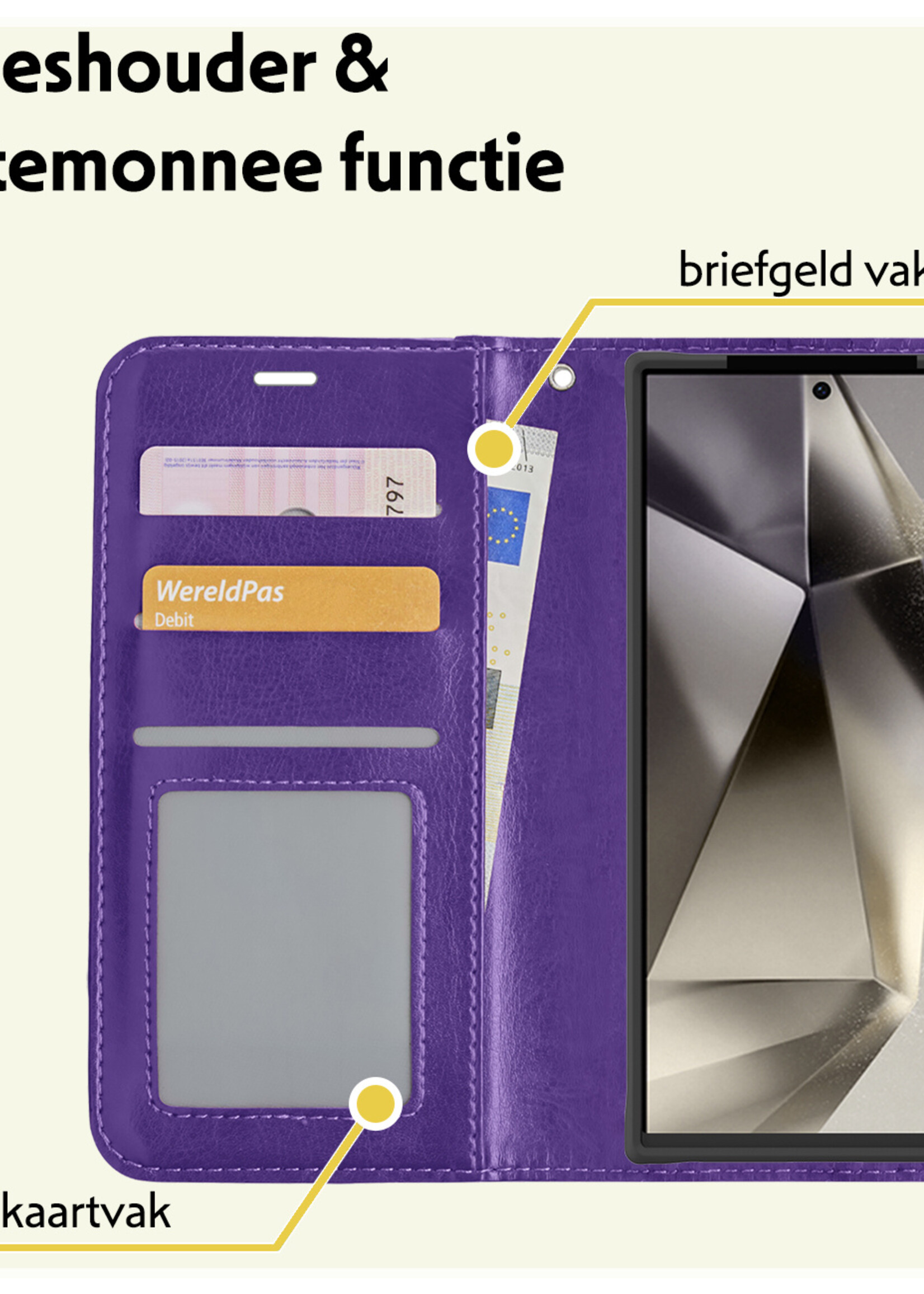 LUQ Hoesje Geschikt voor Samsung S24 Ultra Hoesje Book Case Hoes Wallet Cover - Hoes Geschikt voor Samsung Galaxy S24 Ultra Hoesje Bookcase Hoes - Paars