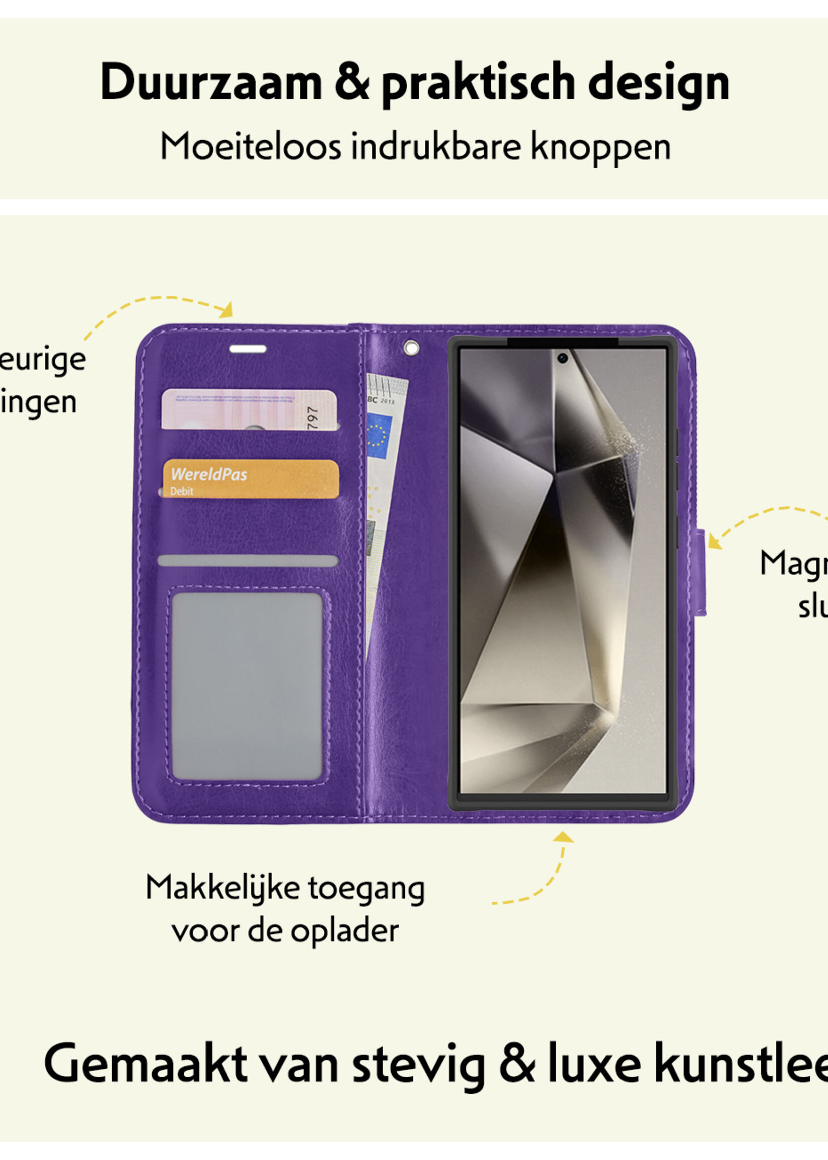 LUQ Hoesje Geschikt voor Samsung S24 Ultra Hoesje Book Case Hoes Wallet Cover - Hoes Geschikt voor Samsung Galaxy S24 Ultra Hoesje Bookcase Hoes - Paars