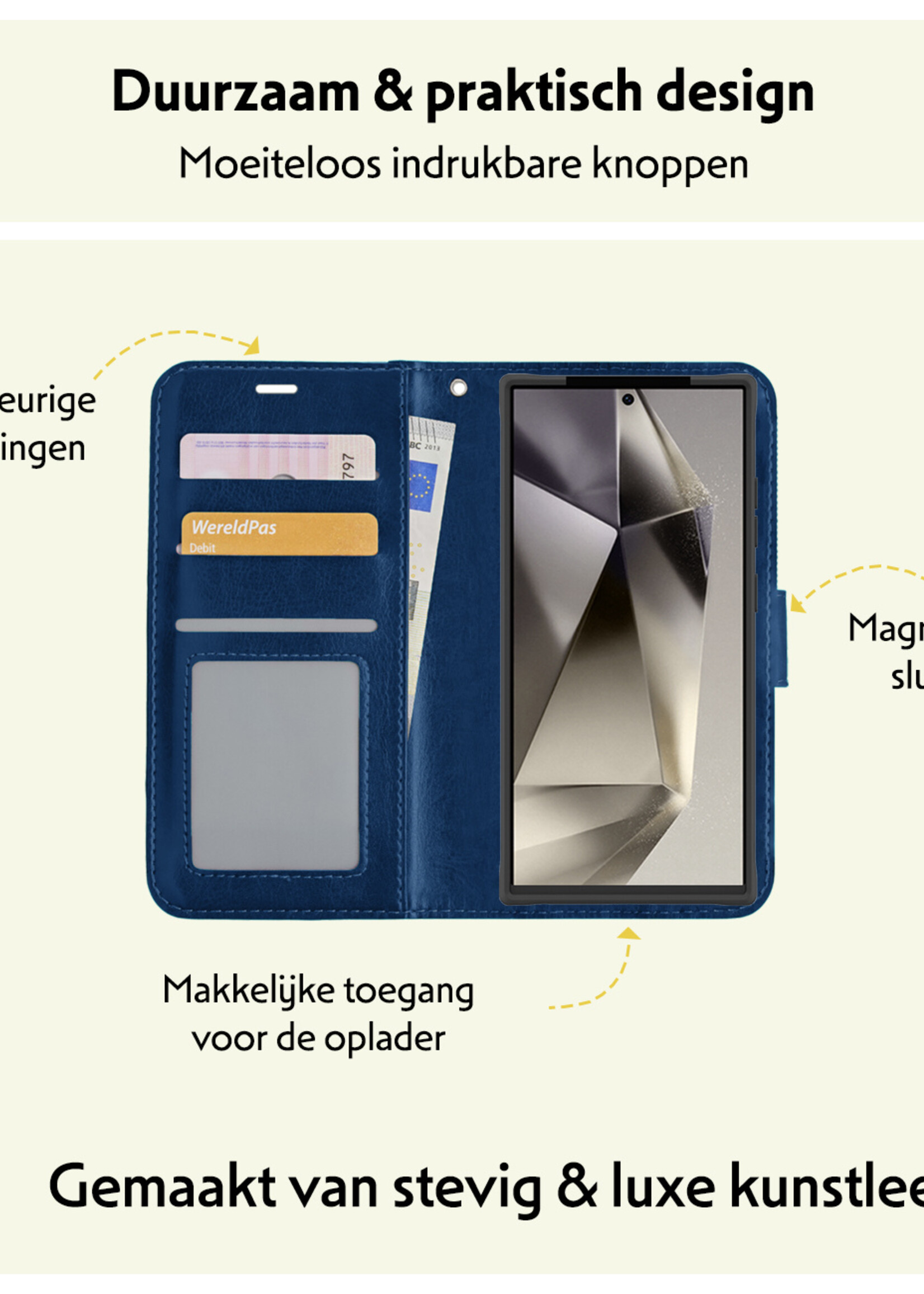 LUQ Hoesje Geschikt voor Samsung S24 Ultra Hoesje Book Case Hoes Wallet Cover - Hoes Geschikt voor Samsung Galaxy S24 Ultra Hoesje Bookcase Hoes - Donkerblauw