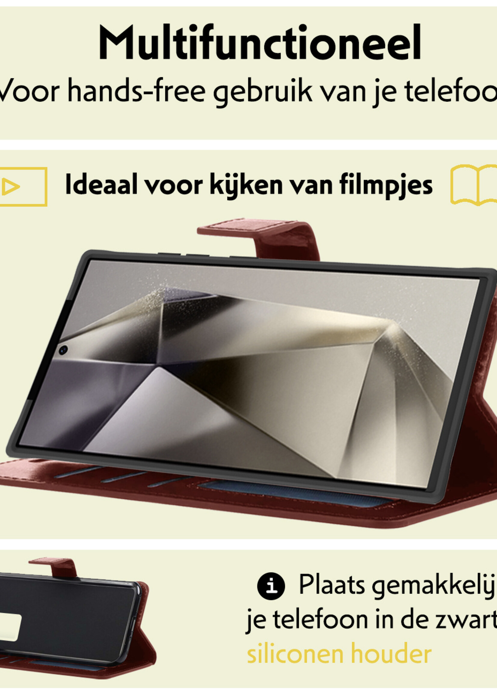 LUQ Hoesje Geschikt voor Samsung S24 Ultra Hoesje Book Case Hoes Wallet Cover - Hoes Geschikt voor Samsung Galaxy S24 Ultra Hoesje Bookcase Hoes - Bruin