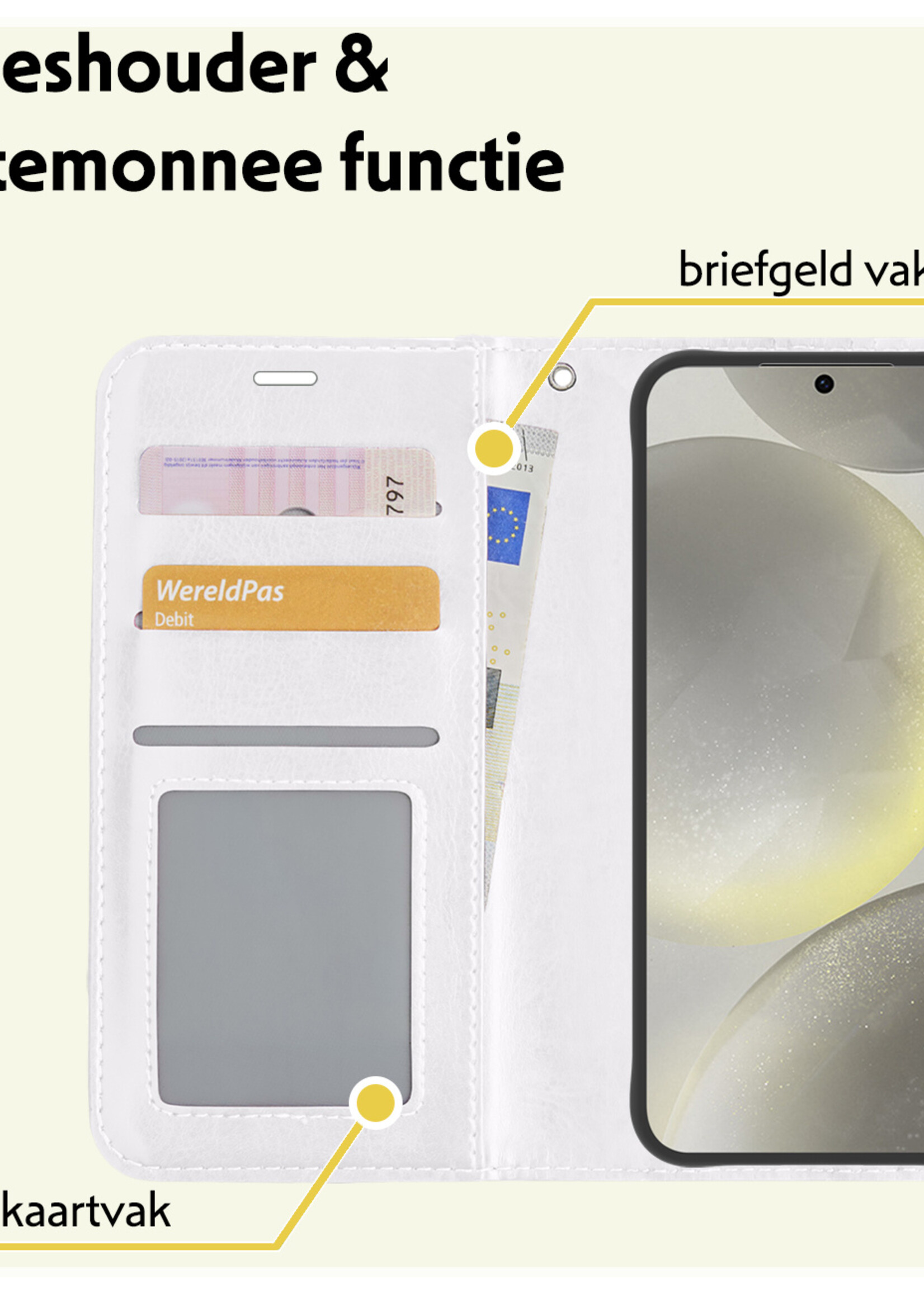 LUQ Hoesje Geschikt voor Samsung S24 Plus Hoesje Book Case Hoes Wallet Cover - Hoes Geschikt voor Samsung Galaxy S24 Plus Hoesje Bookcase Hoes - Wit